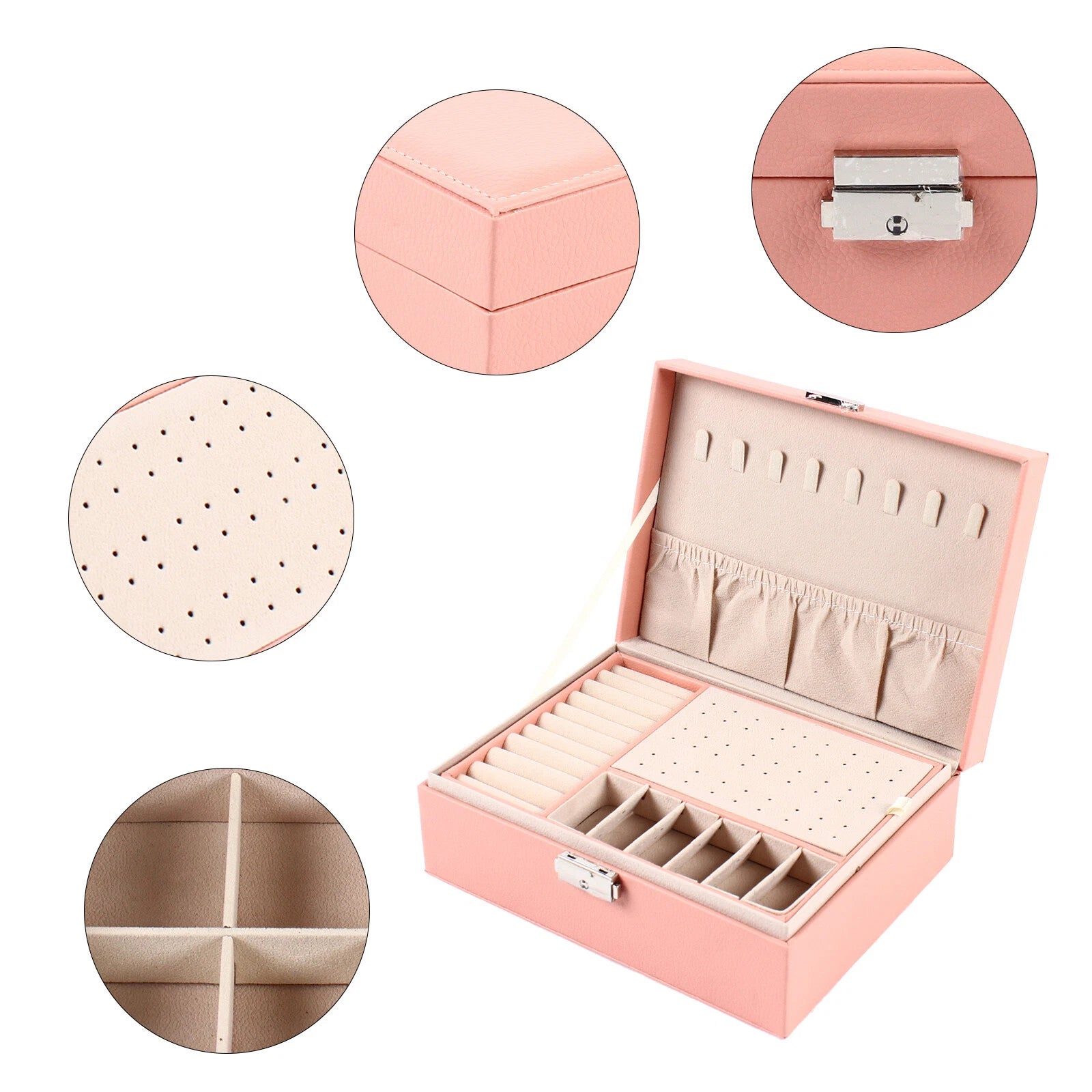 For Necklaces Rings Earrings Jewelry Box Organizer Storage Case Pink Women Gift | eBay