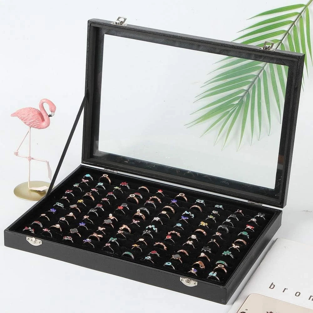 Ring Display Case Organizer Box with Transparent Lid, Ring Holder Showcase fo... | eBay