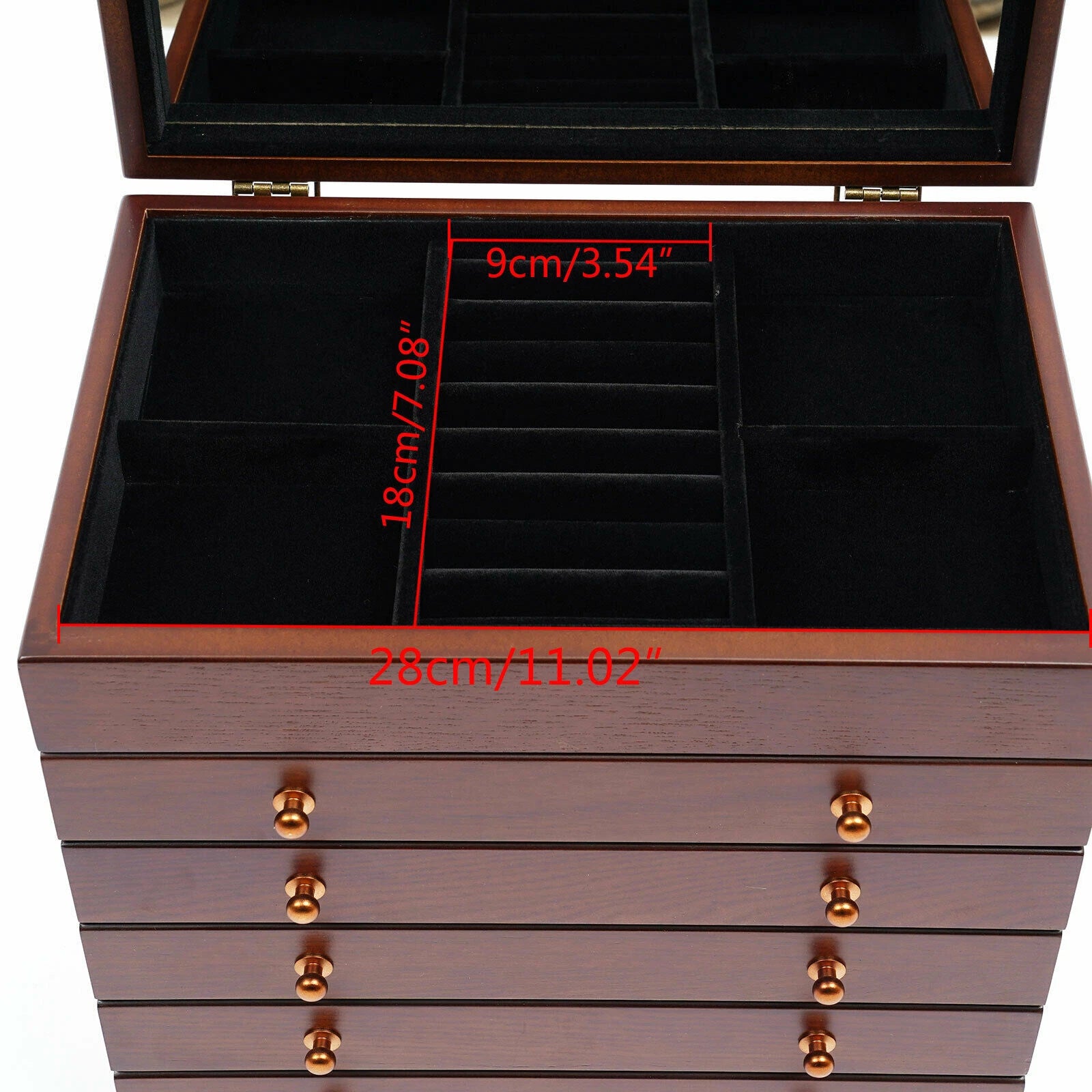 6 Layer Wooden Jewelry Storage Box Watches Necklace Case Cabinet with Drawers | eBay
