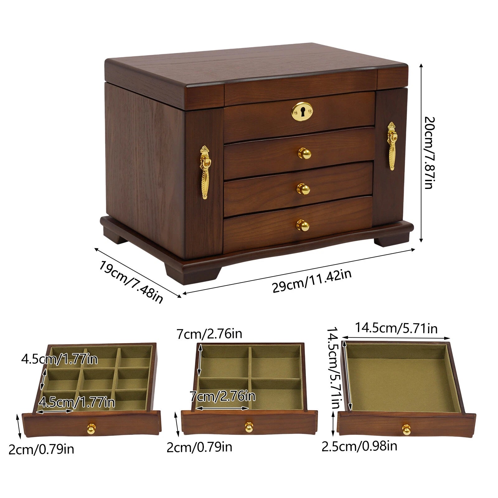 Antique Large Wooden Jewelry Organizer Box Necklace Watches Rings Storage Case | eBay