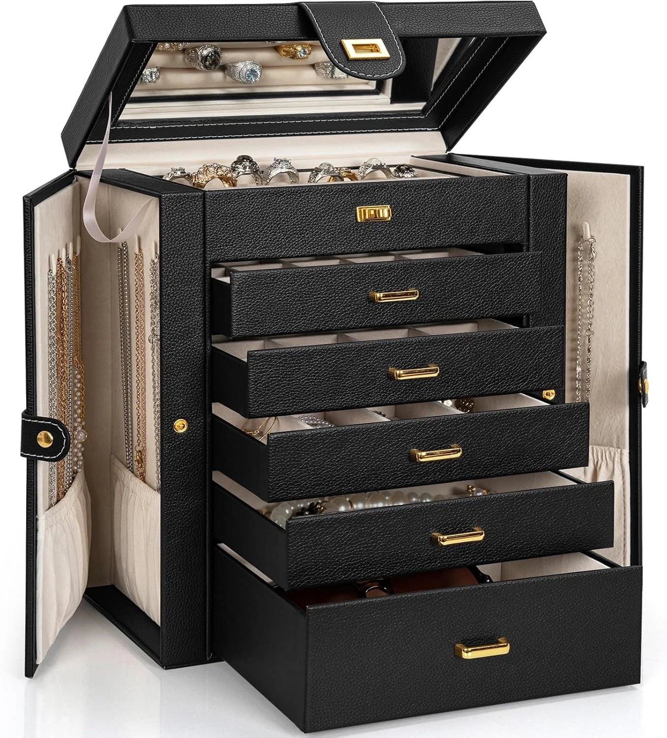 Jewelry Box Organizer Functional Lockable Leather Jewelry Storage Case | eBay