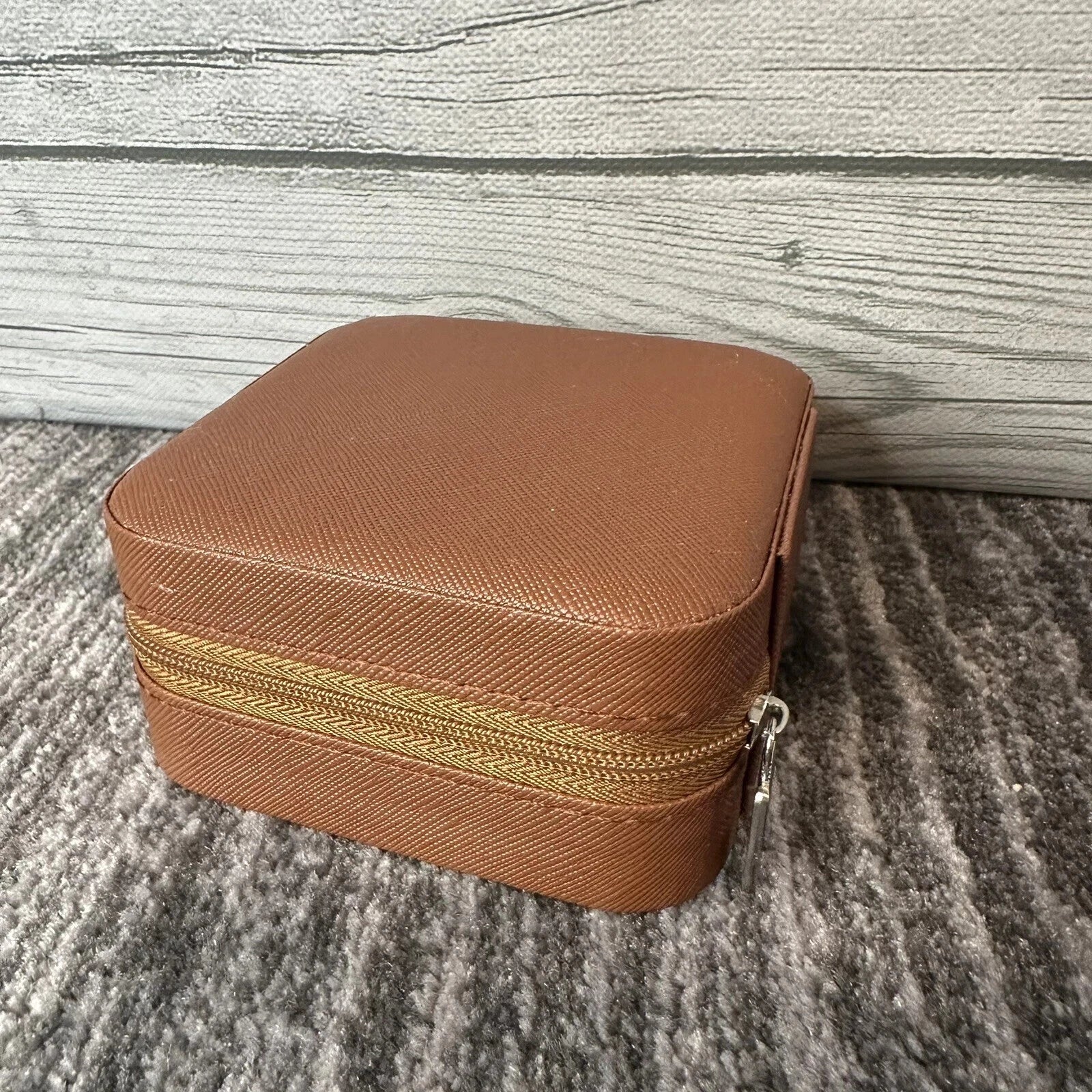 Portable Jewelry Box Organizer Leather Brown Ornaments Case Travel Storage | eBay