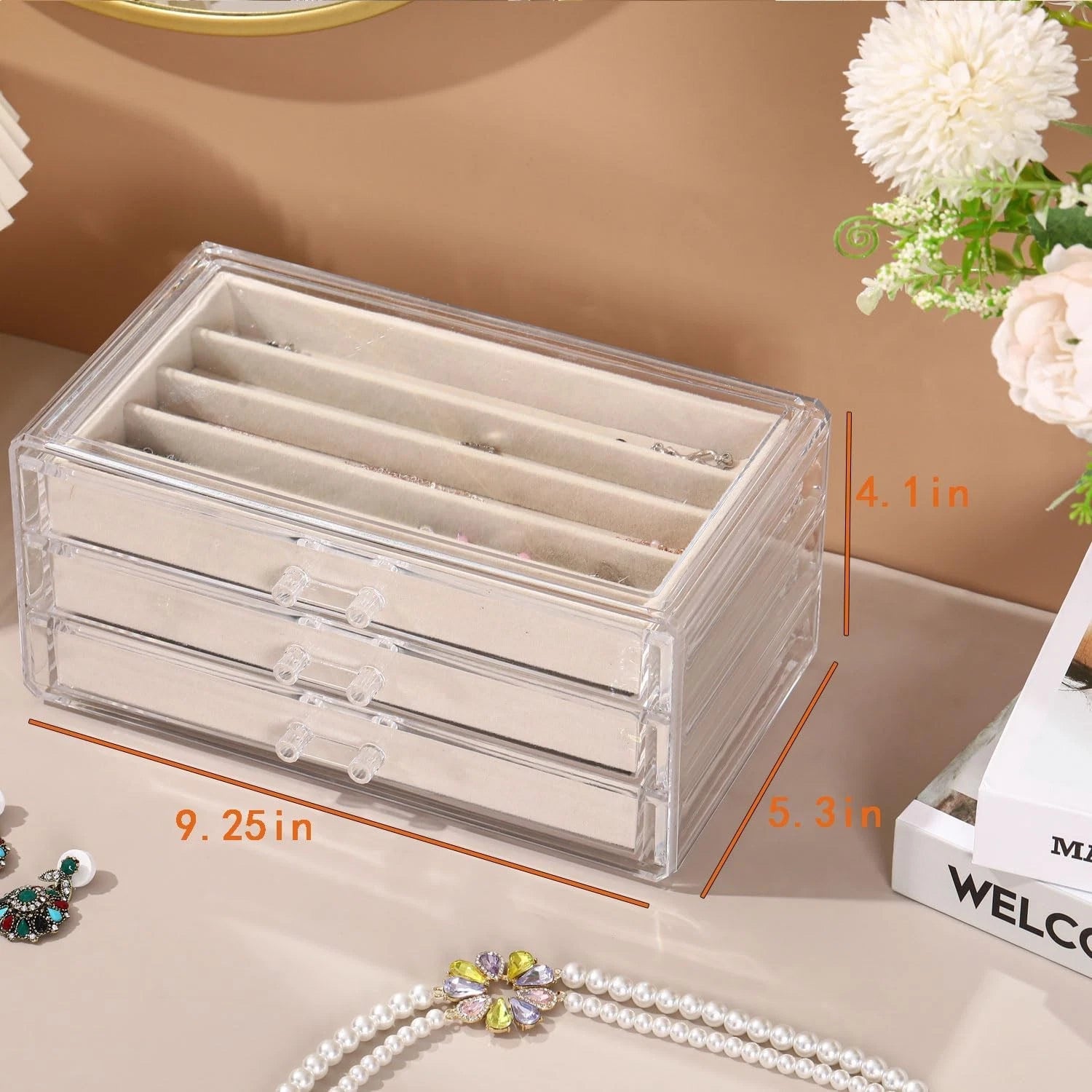 Necklace Organizer Box with Clear Lid, Velvet Jewelry Holder Storage | eBay
