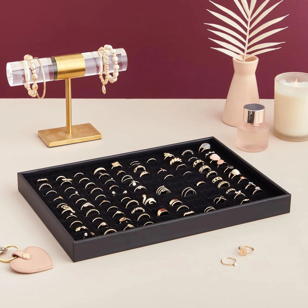 10Pack Ring Display Tray with Faux Leather Case, 100 Slot Jewelry Organizer Tray | eBay