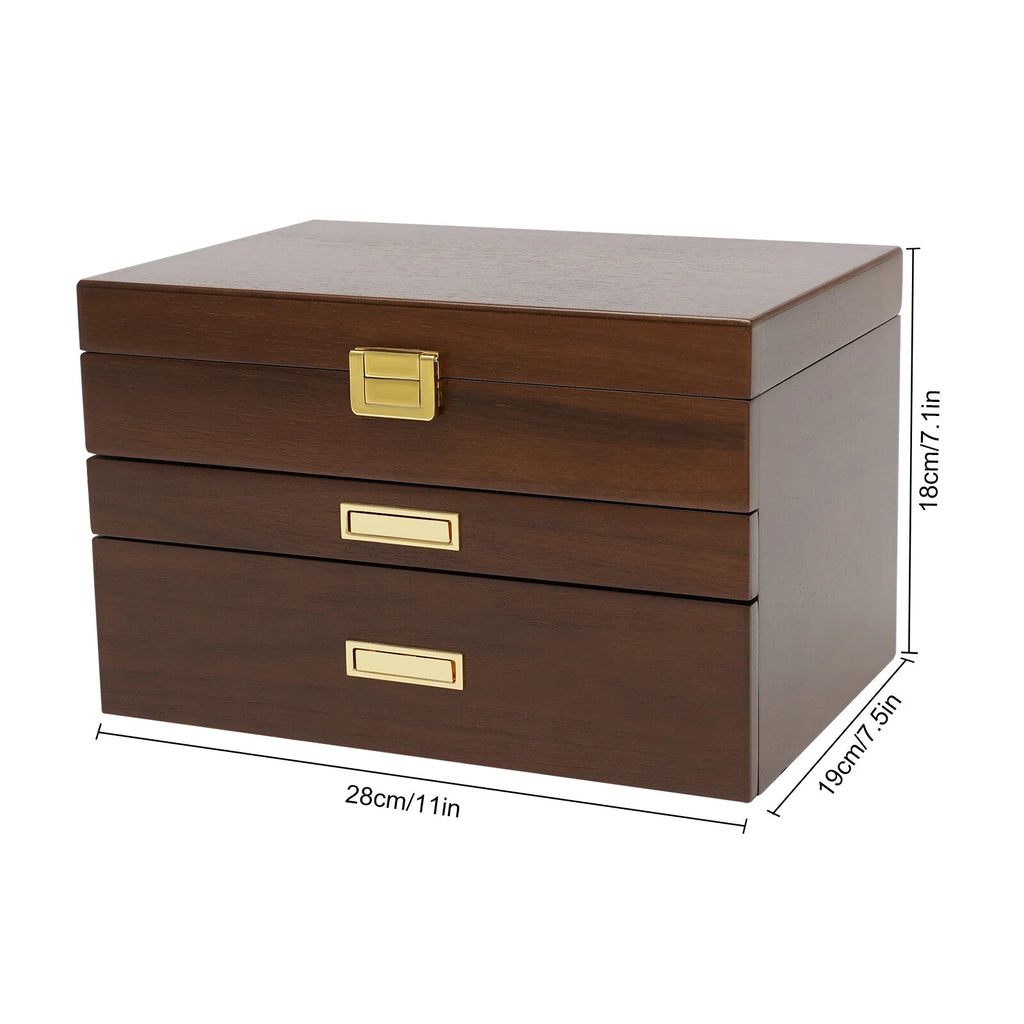 3 Layers Wooden Organizer Jewelry Storage Box with 2 Drawers Cabinet | eBay