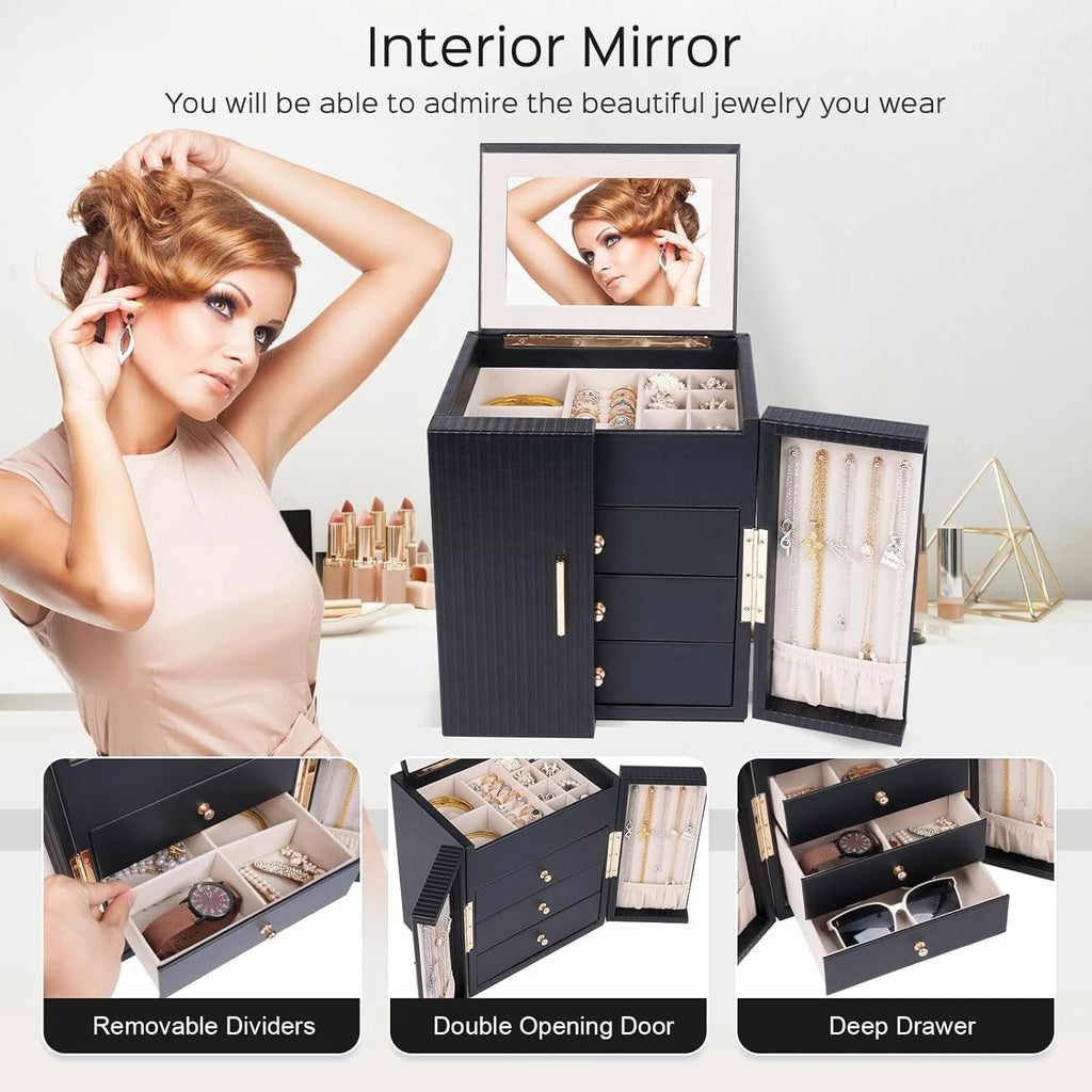 Large Jewelry Box for Women, Jewelry Organizer Box with 3 Drawers, Jewelry Stora | eBay