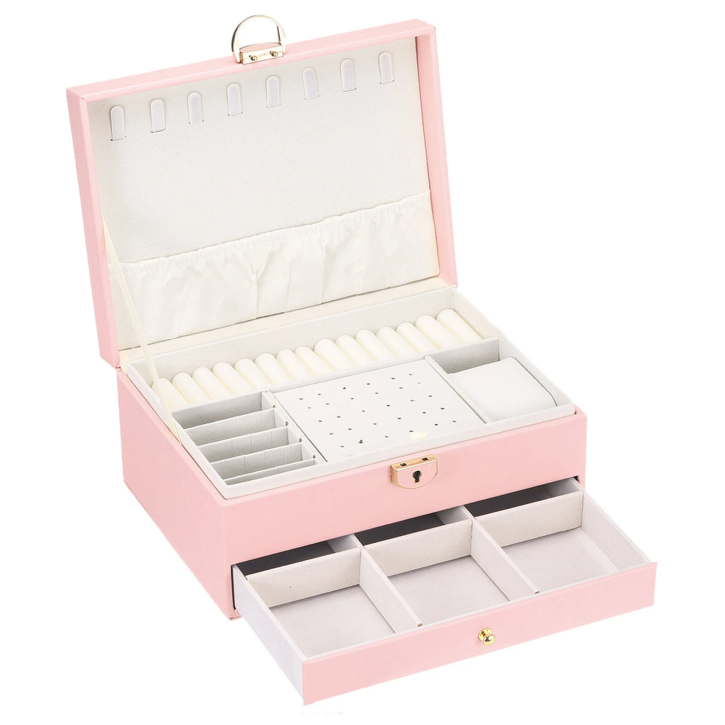 2 Layer Jewelry Box Organizer PU Leather Jewelry Storage Box for Necklace Pink | eBay