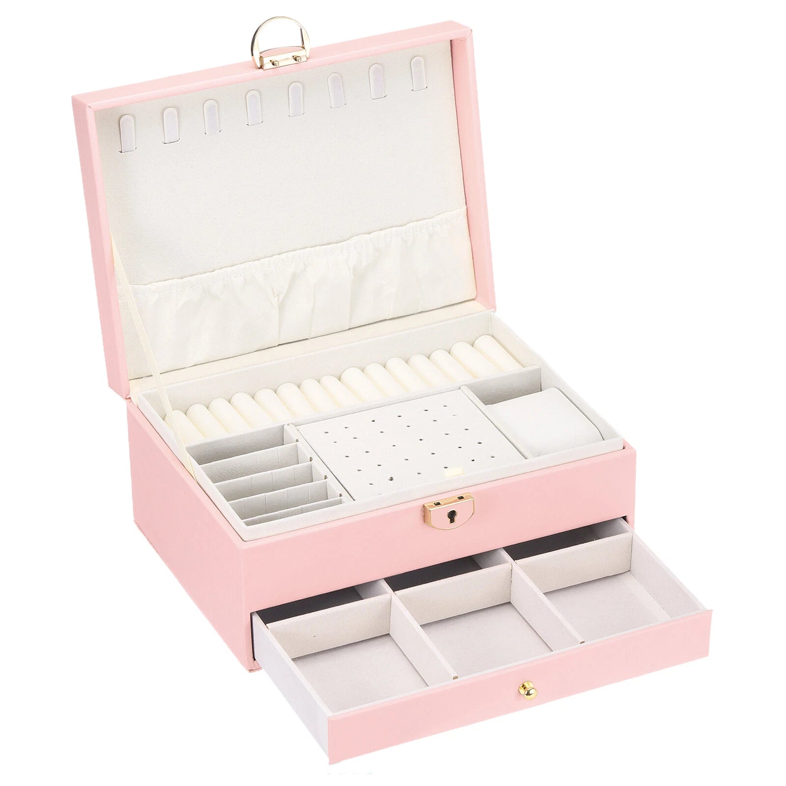 2 Layer Jewelry Box Organizer PU Leather Jewelry Storage Box for Necklace Pink | eBay