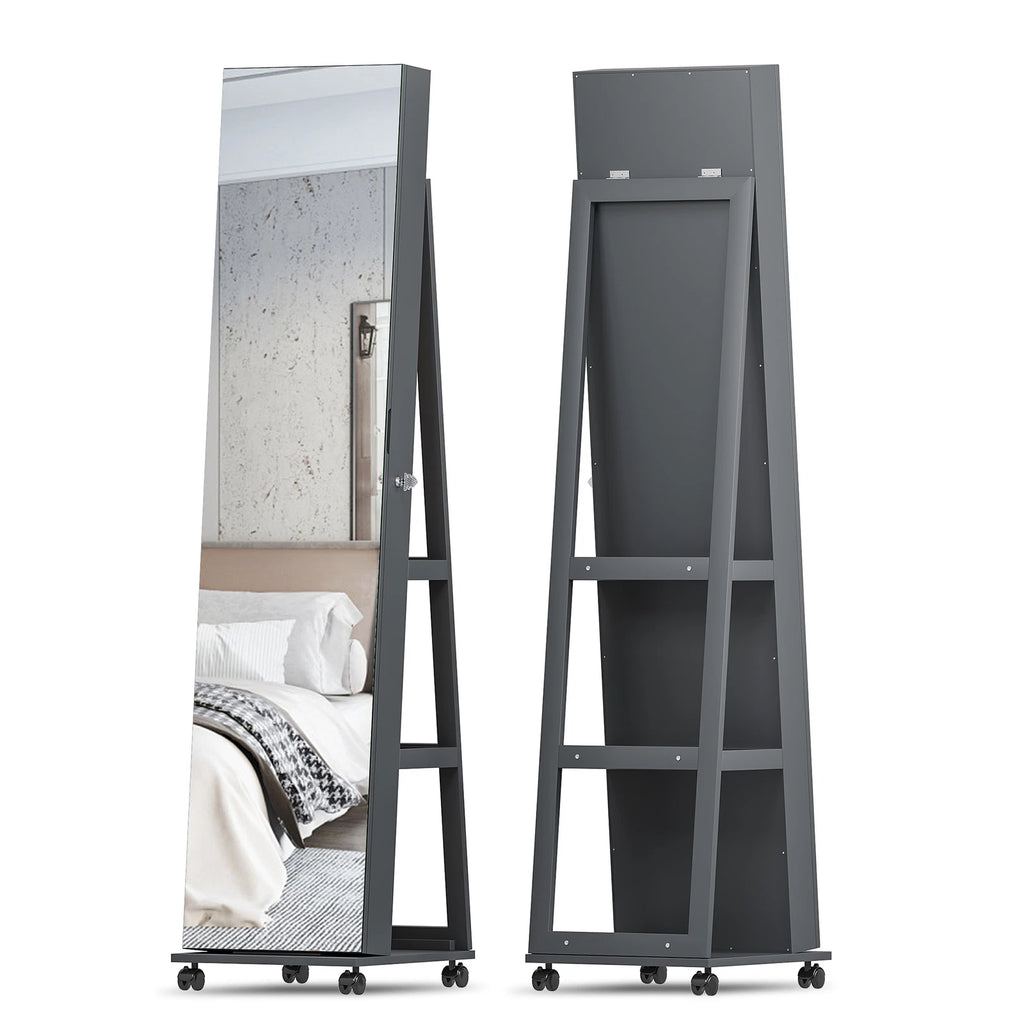 360° Rotating Jewelry Armoire Full Length Mirror Jewelry Organizer Cabinet | eBay
