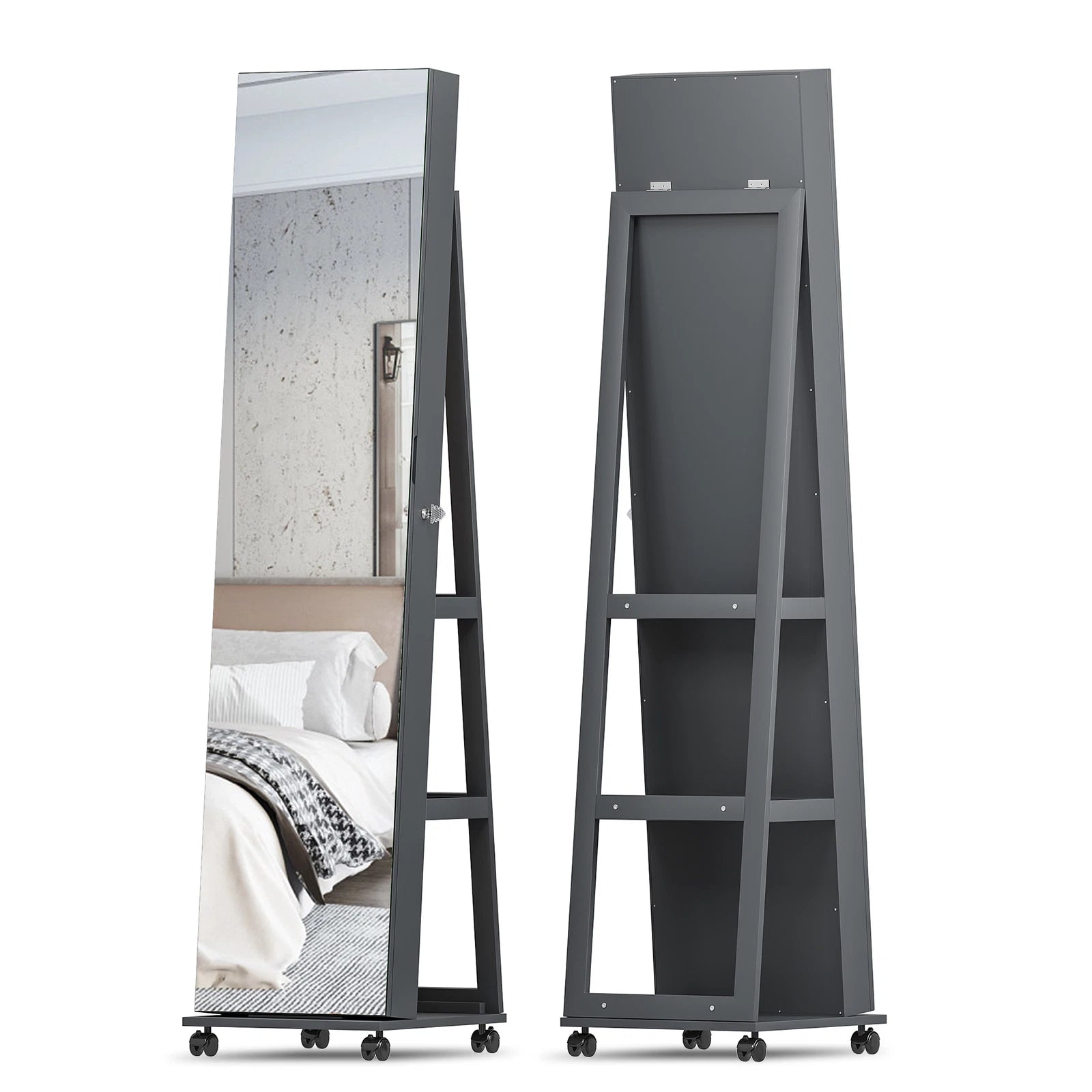 360° Rotating Jewelry Armoire Full Length Mirror Jewelry Organizer Cabinet | eBay