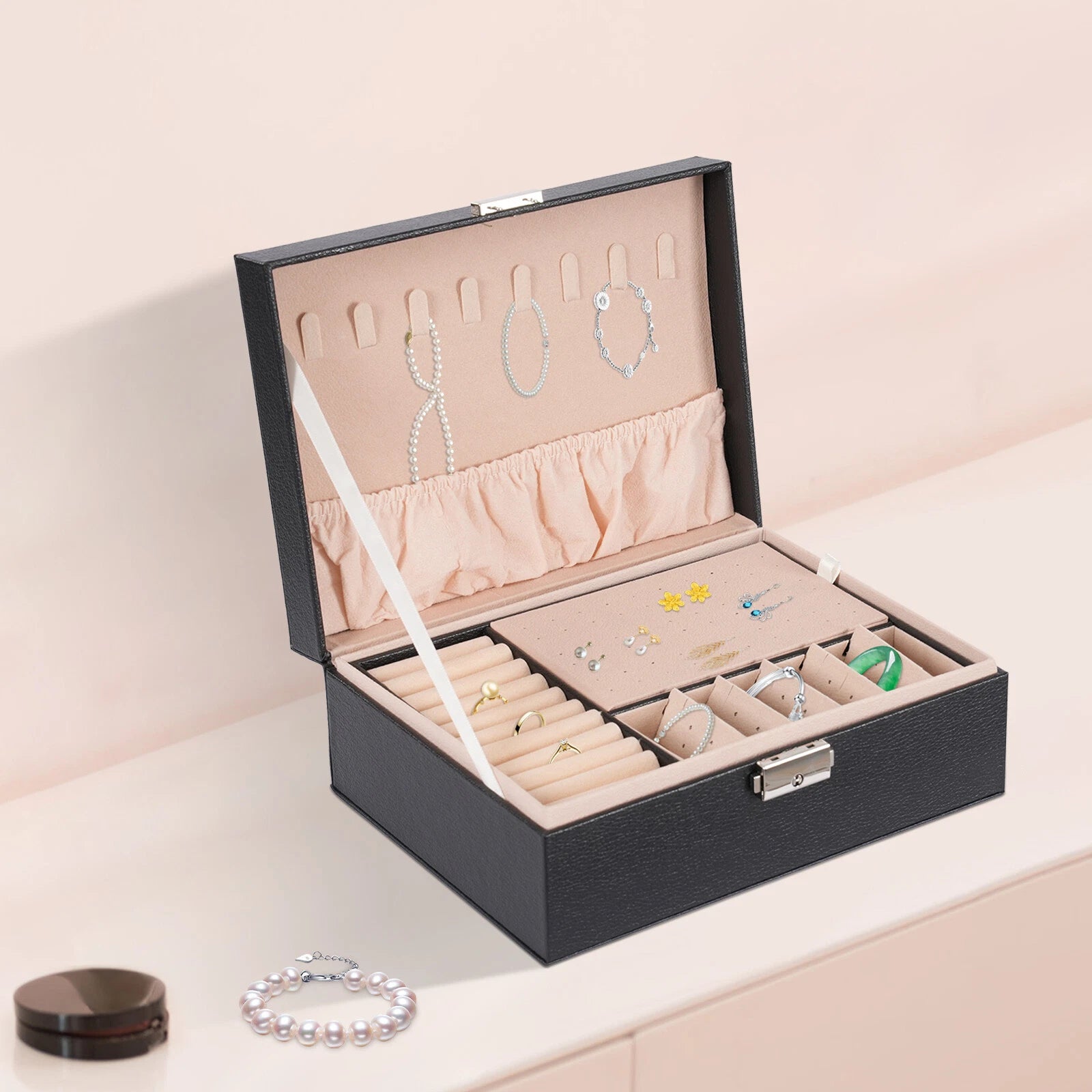 Large Portable Jewelry Box Organizer Watch Necklace Ornament Case Travel Storage | eBay