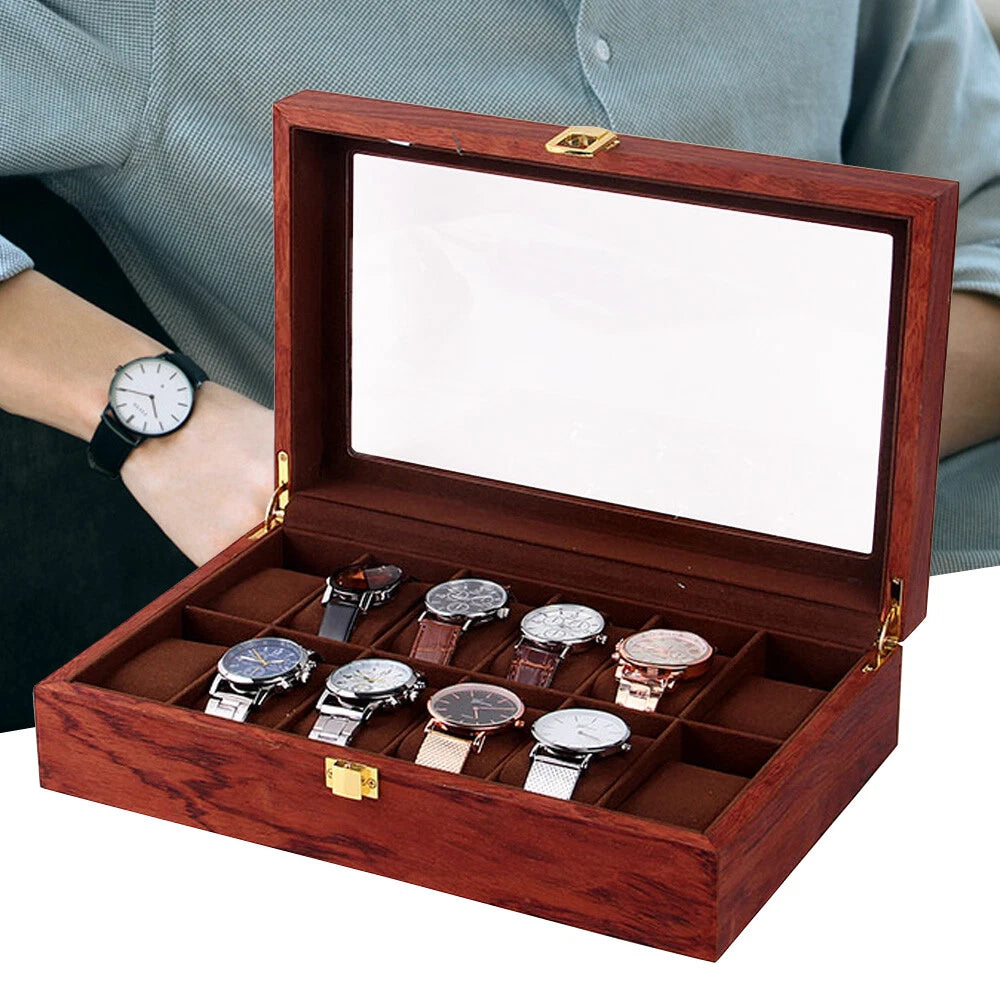 6/10/12 Slot Wood Watch Box Glass Top Vintage Display Jewelry Storage/ Organizer | eBay