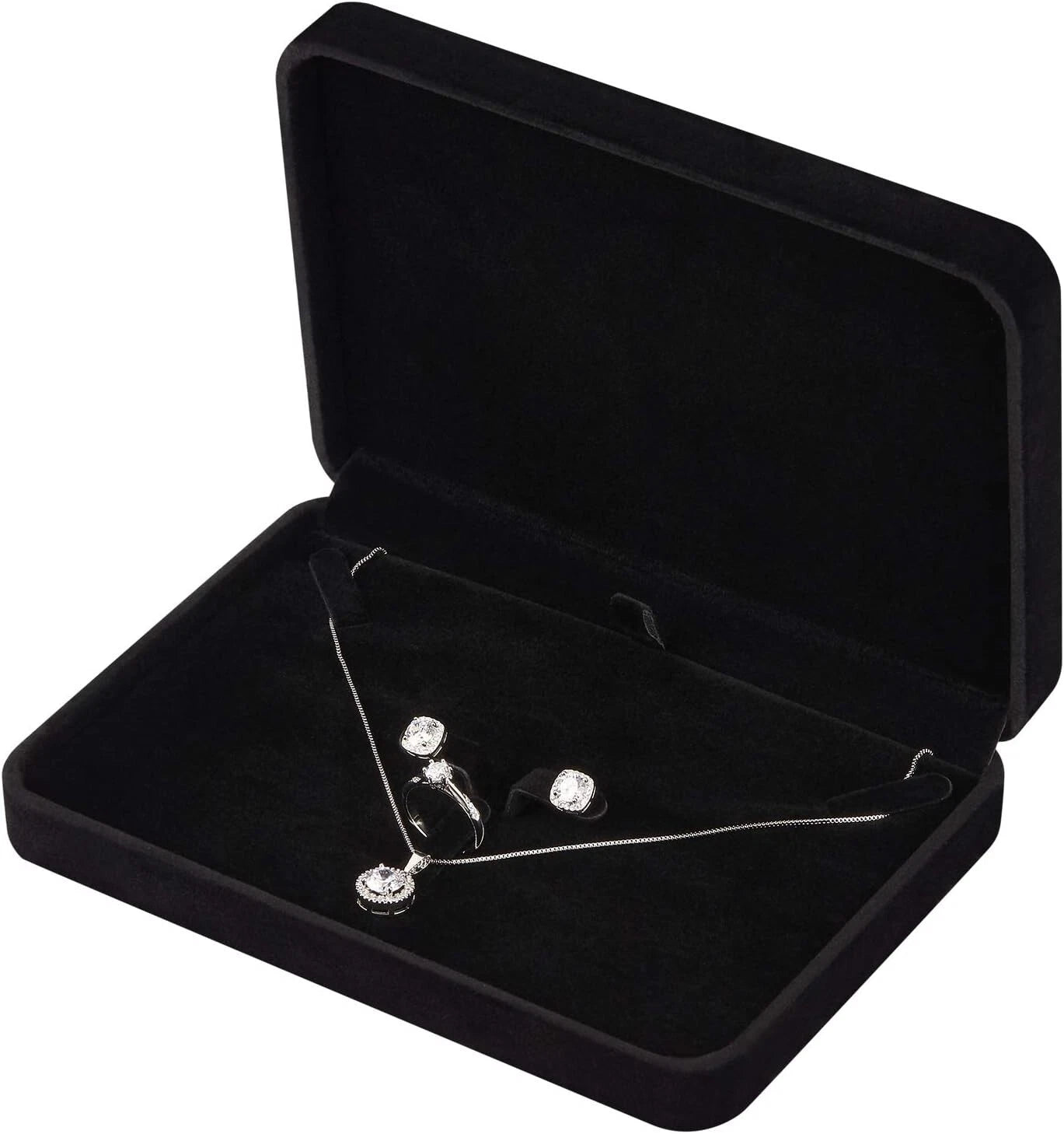 Large Velvet Jewelry Set Box for Necklace & Ring Earring Pendant, Black BOX ONLY | eBay