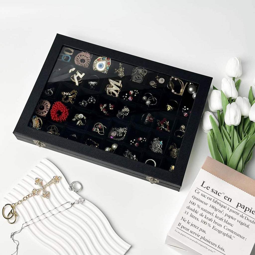 Black Velvet 40 Grid Earring Organizer Display Box Transparent lid Jewelry | eBay