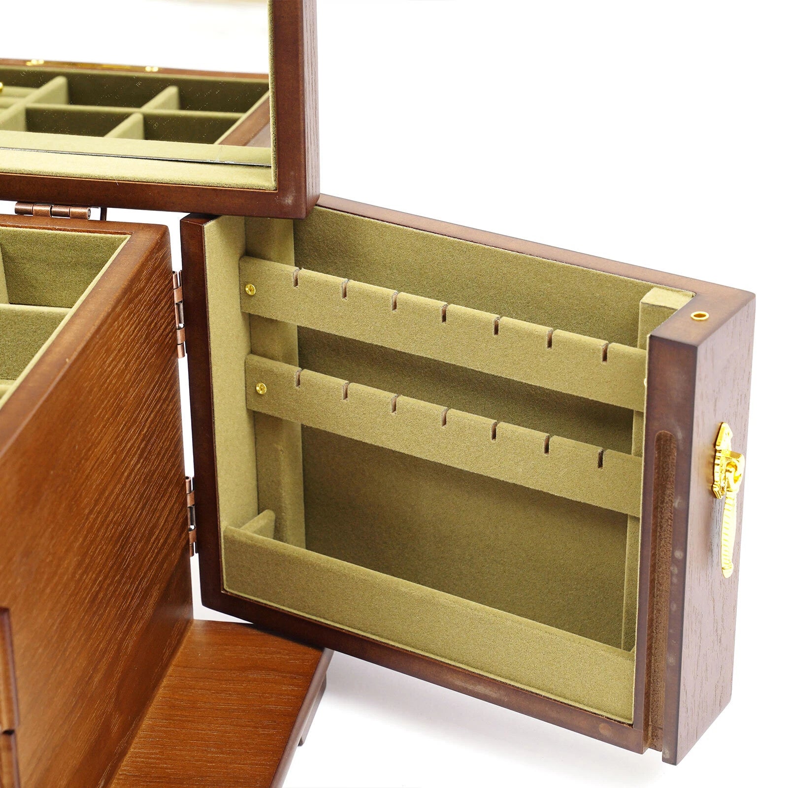 4 Tier Retro Lockable Jewelry Box Solid Wood Earrings Necklace Storage Organizer | eBay