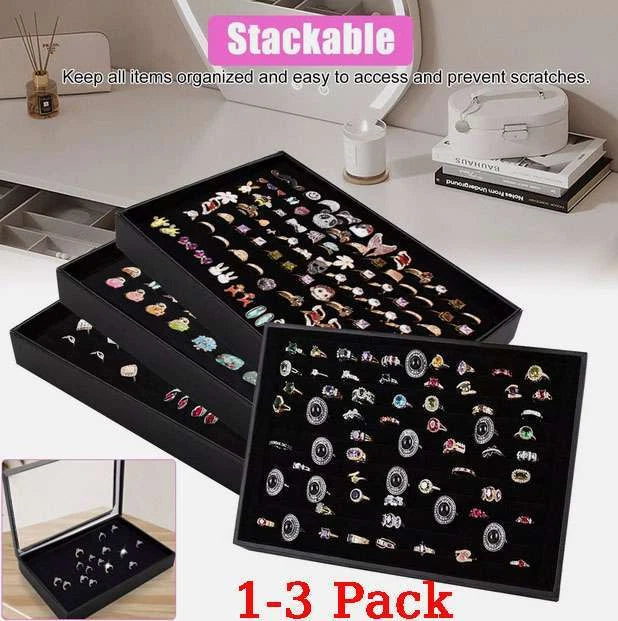1-3 Pack 100 Slots Jewelry Ring Display Organizer Tray Holder Storage Boxes Case | eBay