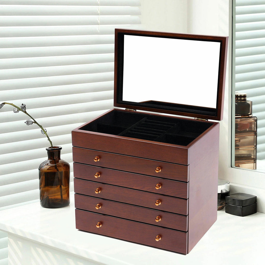 6 Layer Wooden Jewelry Storage Box Organizer Large Capacity Watch Display Box | eBay