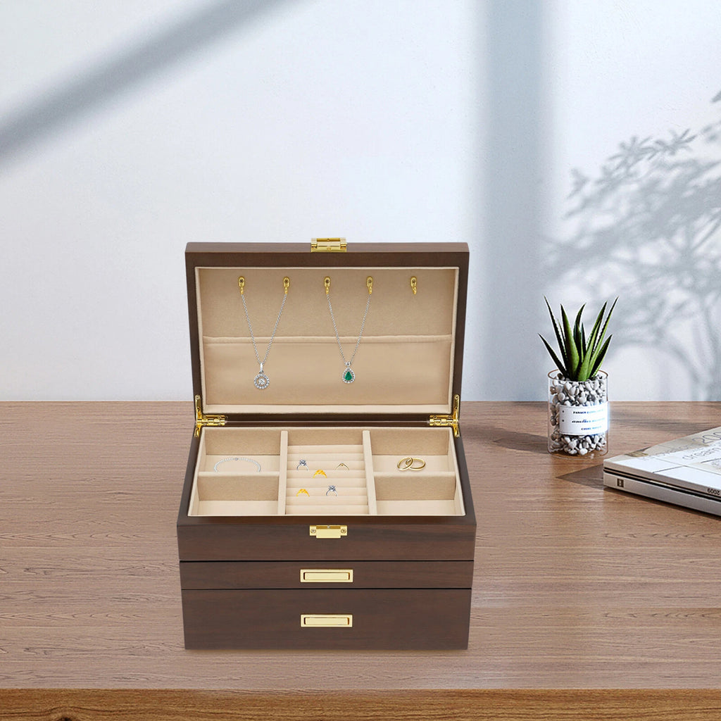 3 Layers Wooden Organizer Jewelry Storage Box with 2 Drawers Cabinet | eBay