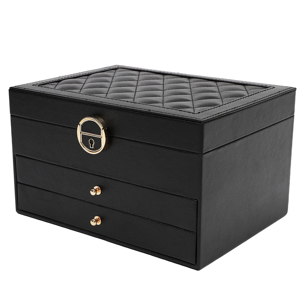 Lockable Jewelry Box Organizer PU 3tire Storage W/ 8built-in Hooks & Storage Bag | eBay