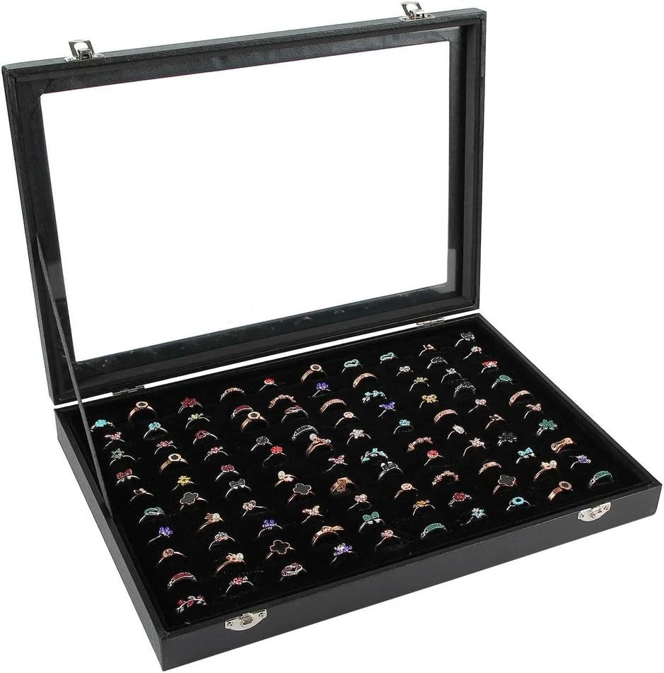 Ring Display Case Organizer Box with Transparent Lid, Ring Holder Showcase fo... | eBay
