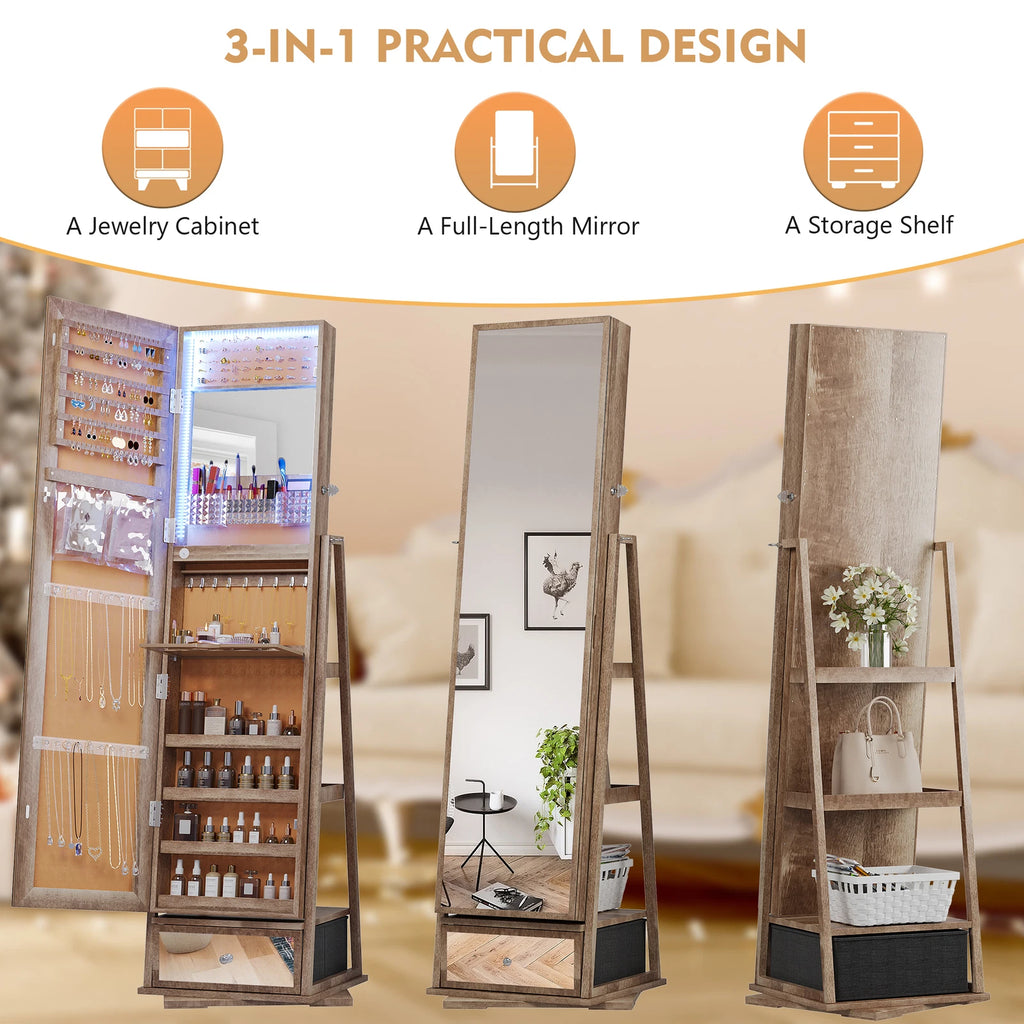 360° Swivel Jewelry Cabinet Full Length Mirror Jewelry Box with Lock | eBay