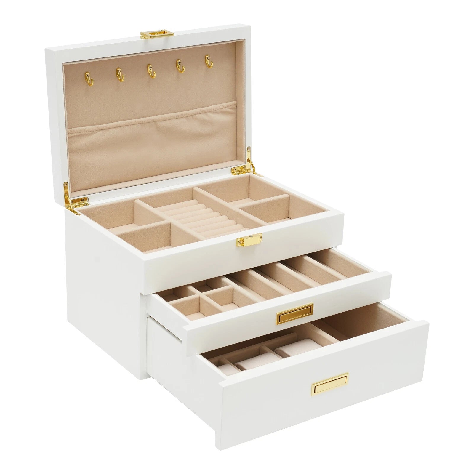 3 Layers Jewelry Storage Box W/ Safe Lock Large Capacity Organizer with 2 Drawer | eBay