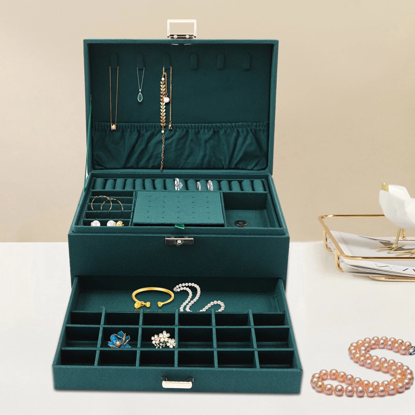 3-Layer Large Jewellery Boxes Storage Case Drawer Cabinet Necklace Organizer | eBay