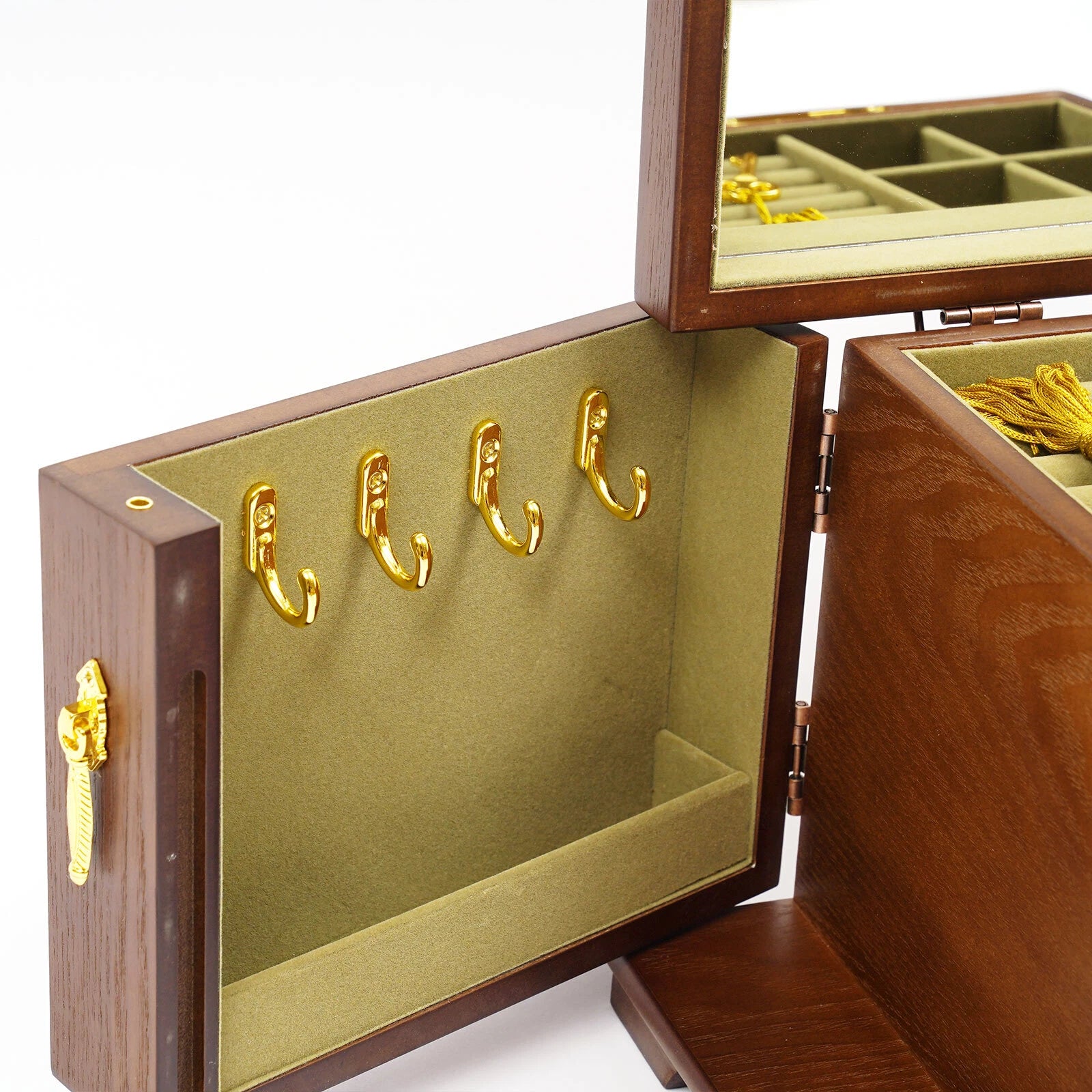 4 Tier Retro Lockable Jewelry Box Solid Wood Earrings Necklace Storage Organizer | eBay