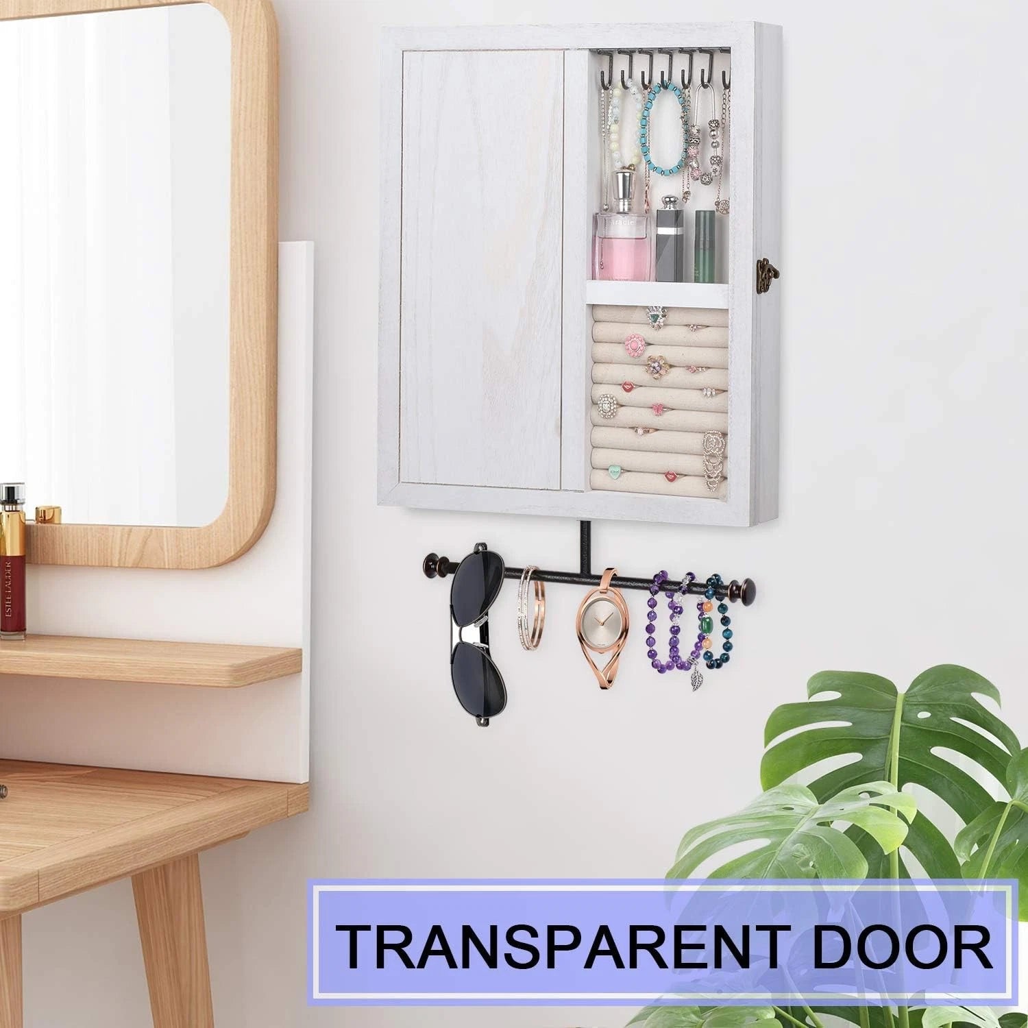 Keebofly Wall Mounted Jewelry Organizer With Rustic Wood Large Space Jewelry Cab | eBay