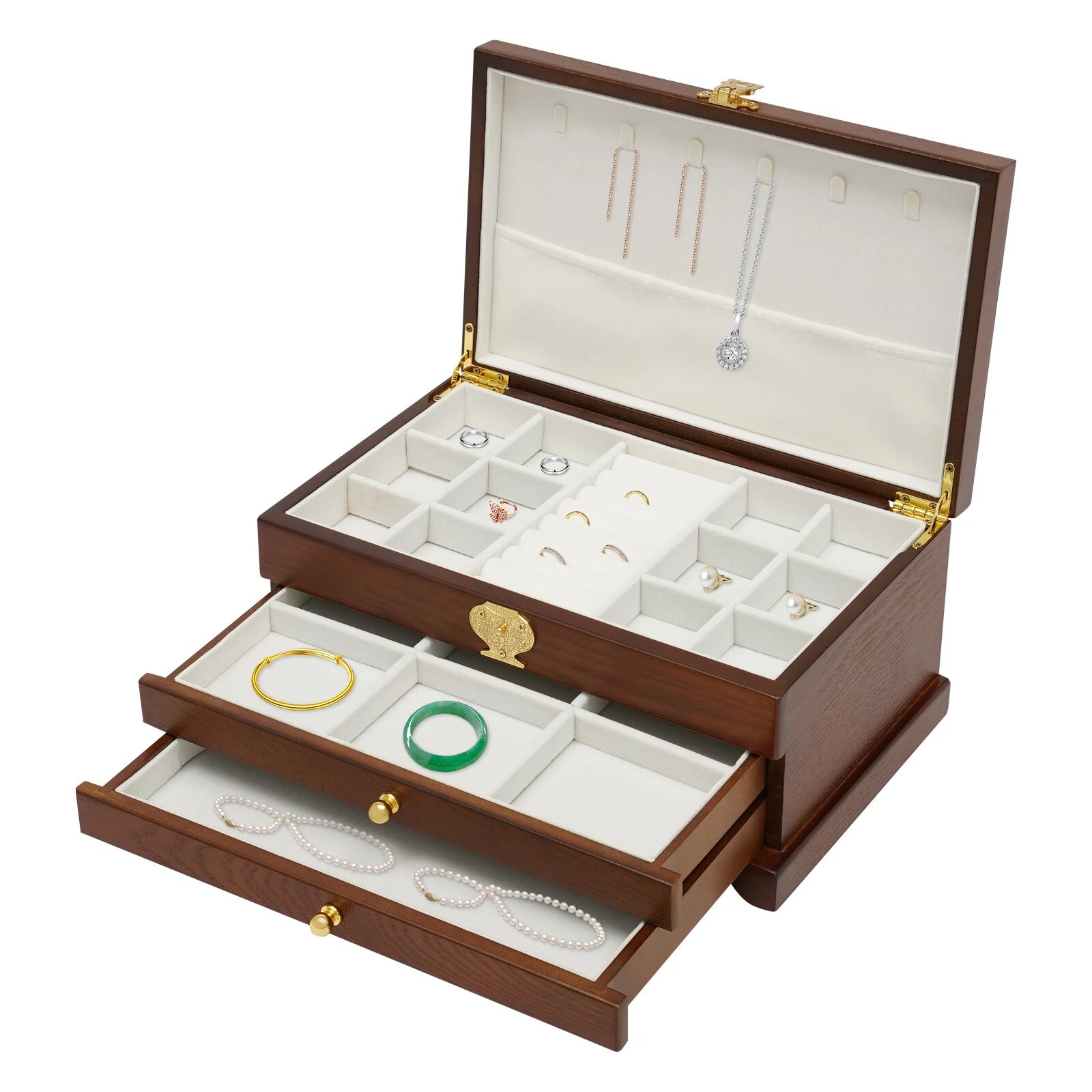 Elegant 3-Layer Jewelry Box with Pull-Out Drawer for Organized Storage | eBay