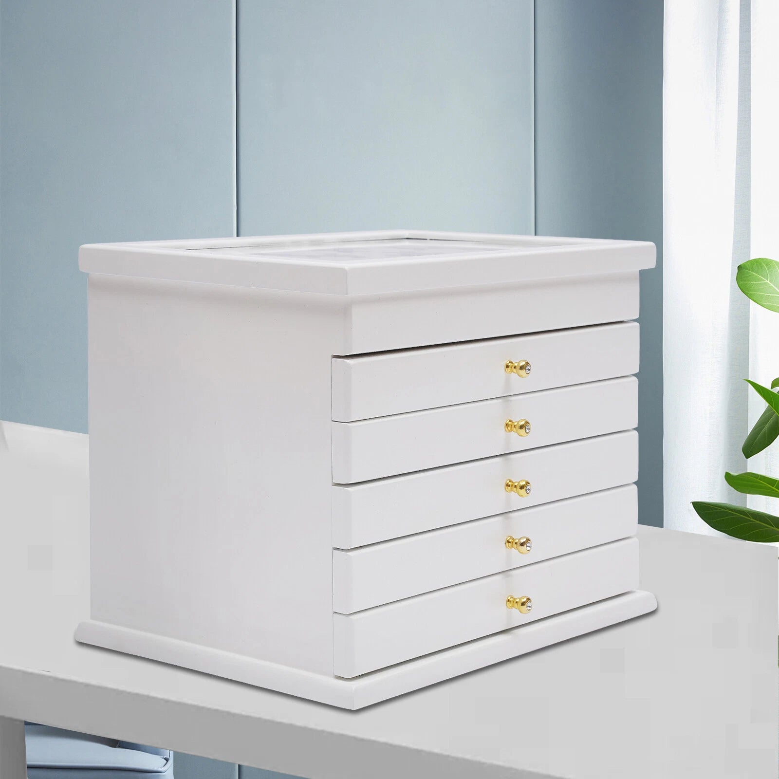 6-Layer Jewelry Boxes Ring Necklace Storage Large-Capacity Wooden Box Case | eBay