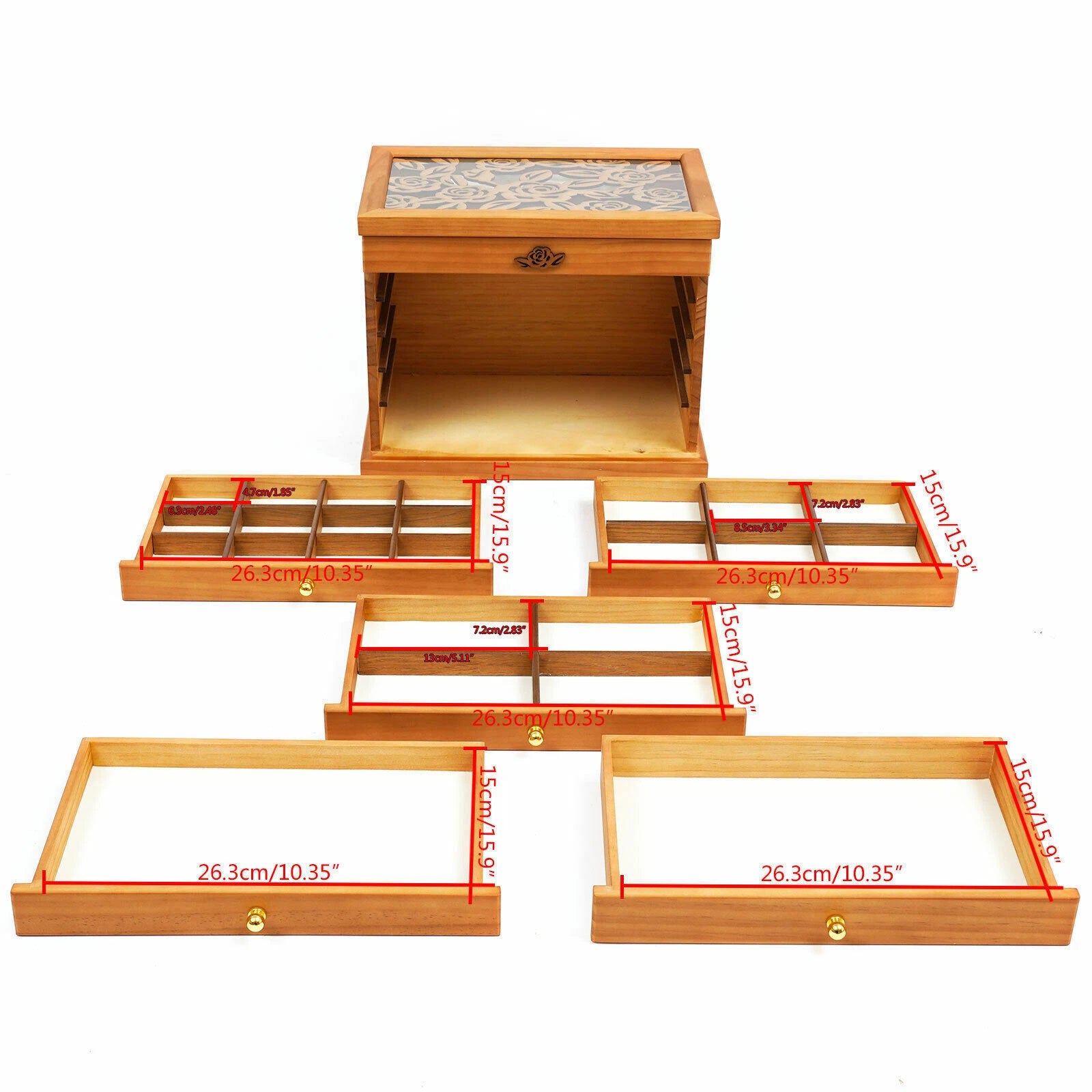 6 Layer Wooden Jewelry Storage Box Organizer Large Capacity Watch Display Box | eBay