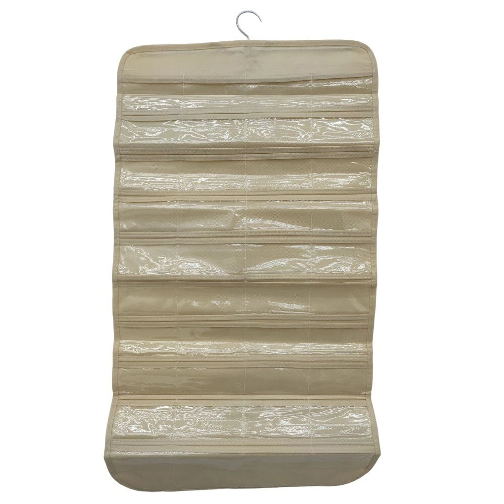 80 Pocket Hanging Jewelry Organizer Non-woven Fabrics Vinyl Metal Hanger Beige | eBay