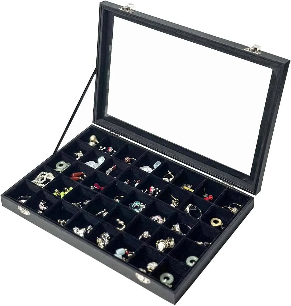 Black Velvet 40 Grid Earring Organizer Display Box Transparent lid Jewelry | eBay