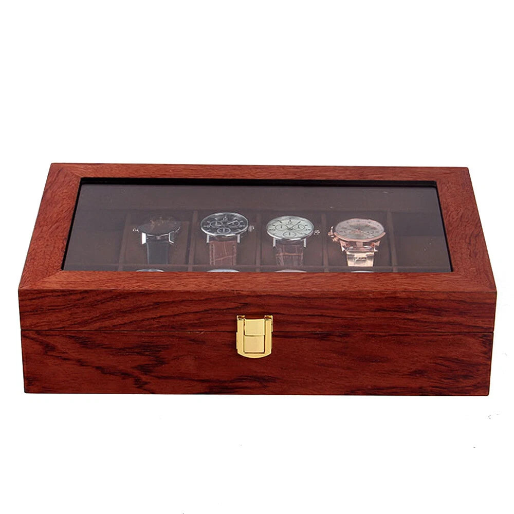 6/10/12 Slot Wood Watch Box Glass Top Vintage Display Jewelry Storage/ Organizer | eBay