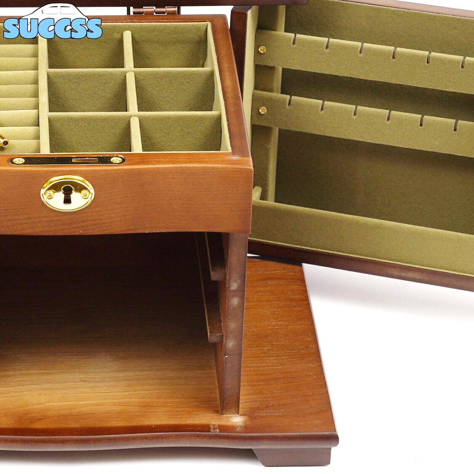 Antique Large Wooden Jewelry Organizer Box Necklace Watches Rings Storage Case | eBay
