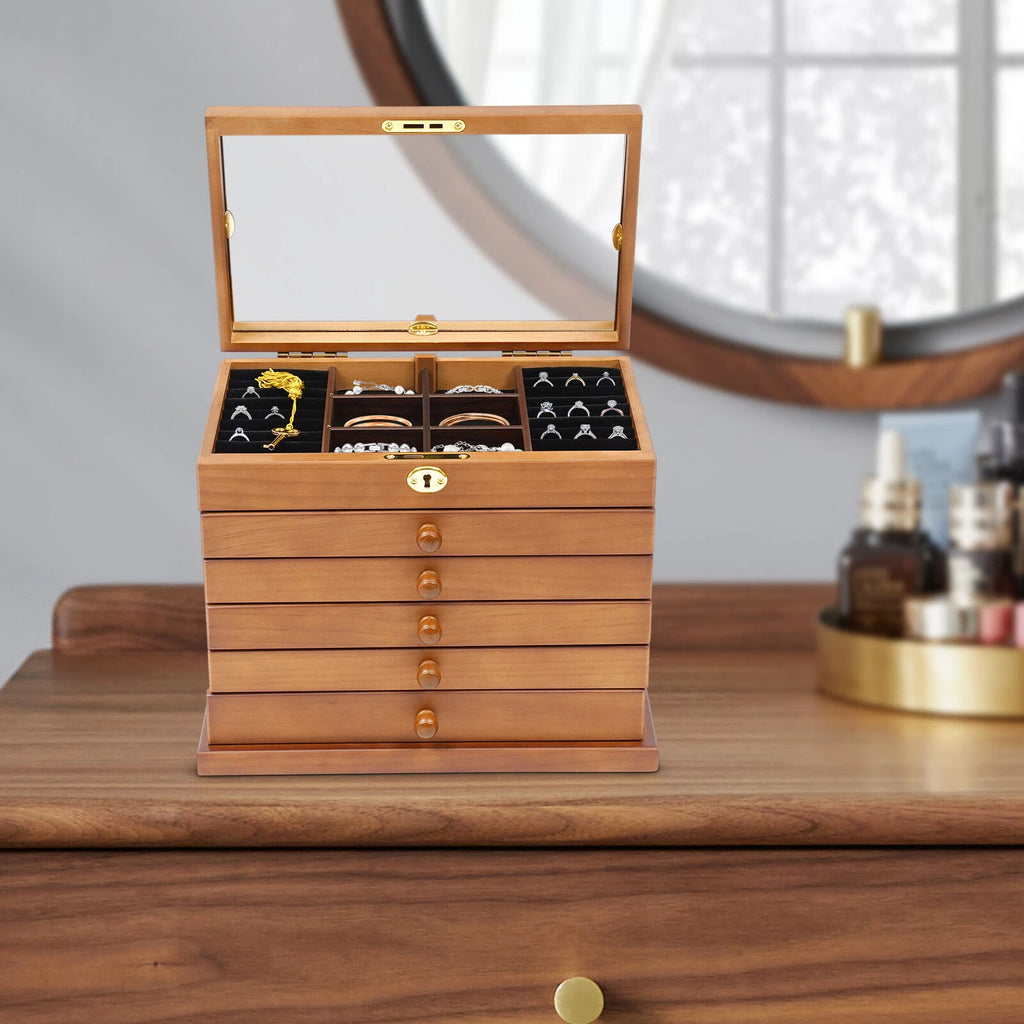 Large Jewelry Box 6-Tier Jewelry Organizer Multi-functional Storage Case Mirror | eBay