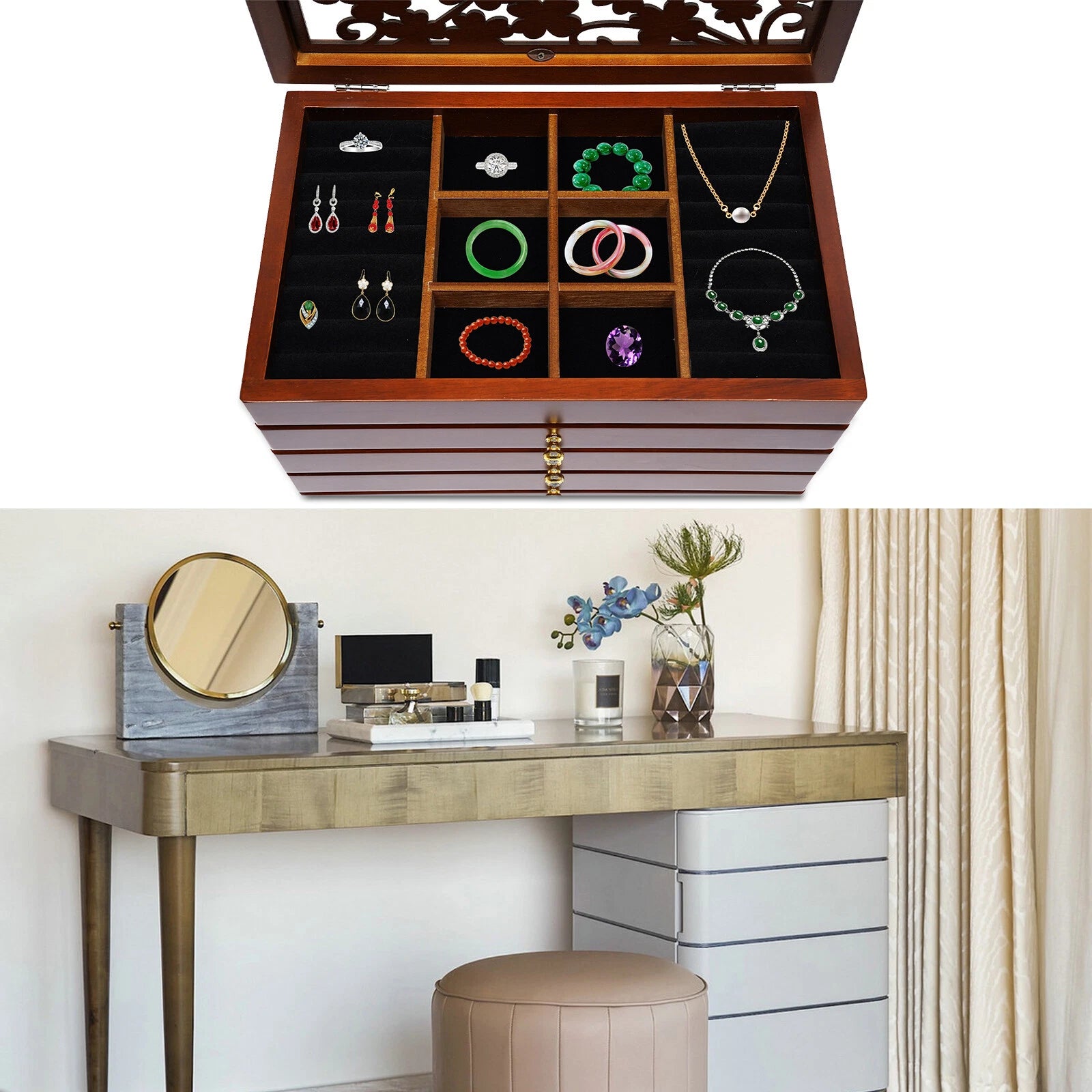 6 Layers Vintage Brown Jewelry Storage Wood Box Organizer Necklace Cabinet | eBay
