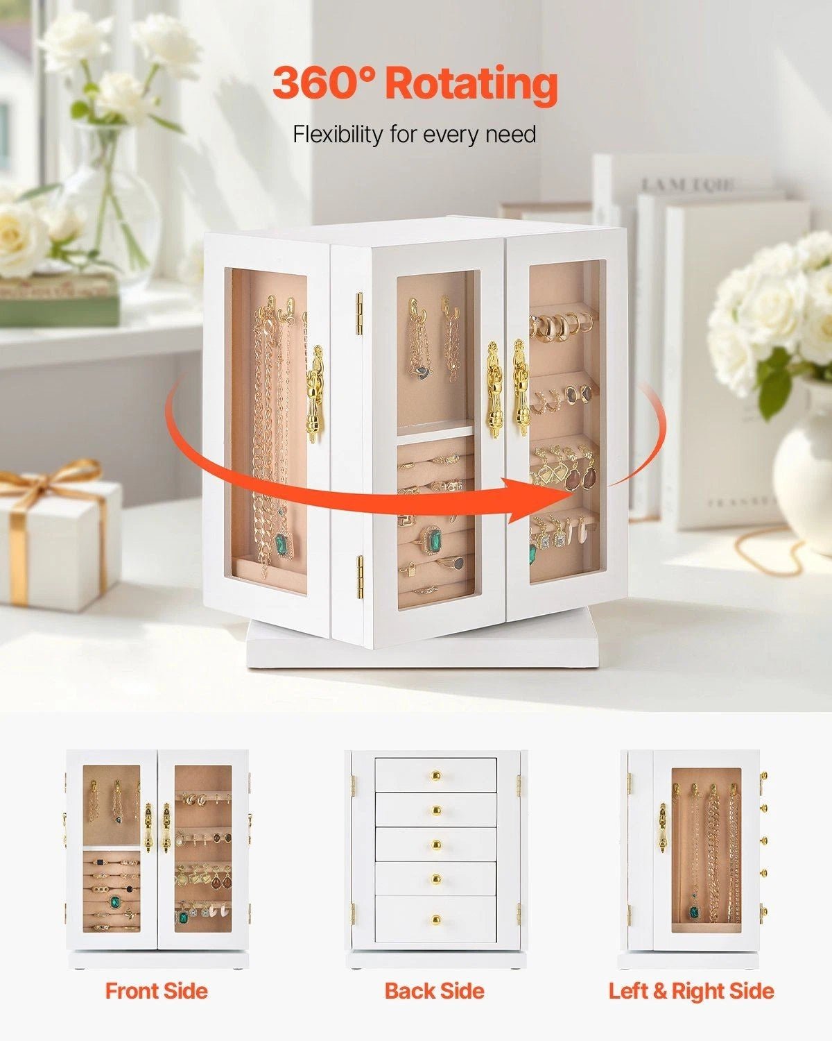 5-Drawer Jewelry Organizer - 360° Rotating White Jewelry Storage Box | eBay