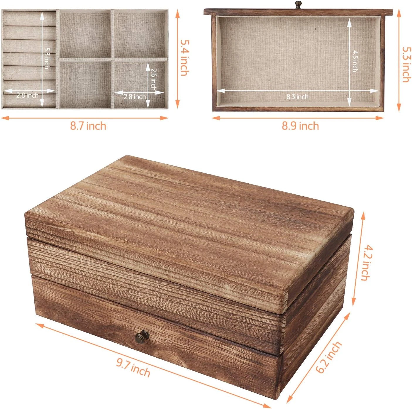 Jewelry Box Organizer for Women, 2 Layer Large Jewelry Storage Case, Rustic Wood | eBay