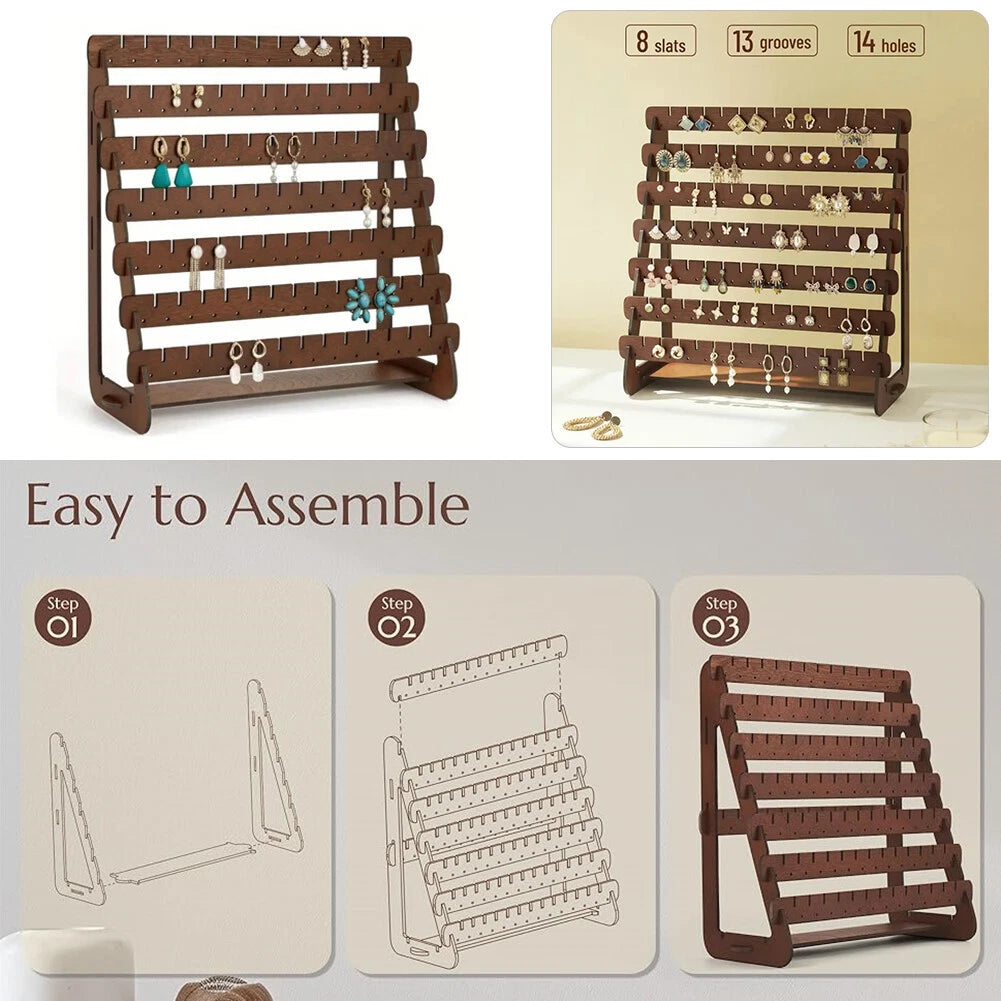 Wood Earring Display Rack Stand Holder For Stud Hook Earrings Jewelry Organizer | eBay