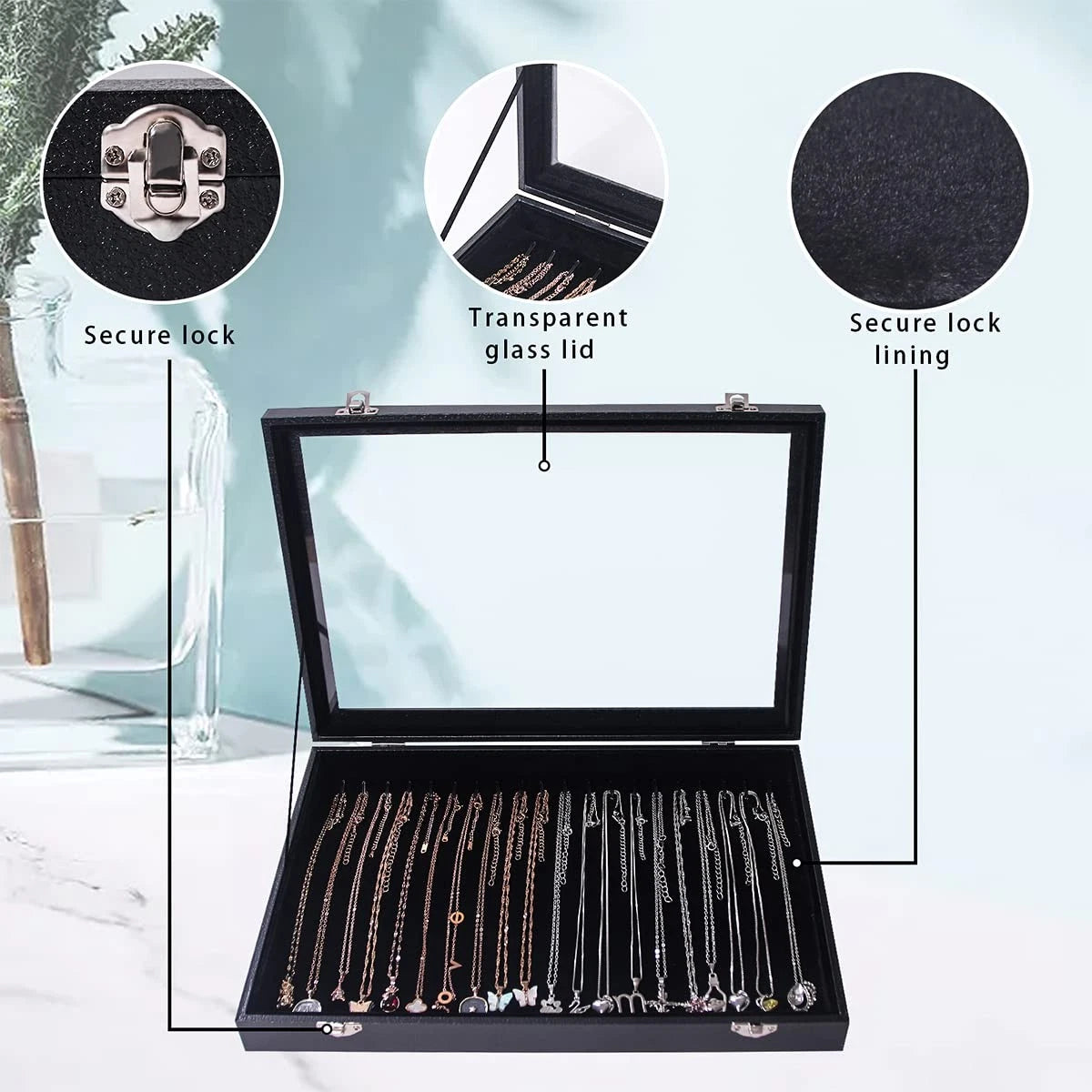 ByKen 20 Hooks Necklace Organizer Box/Tray, Chains Showcase Storage Boxes for... | eBay