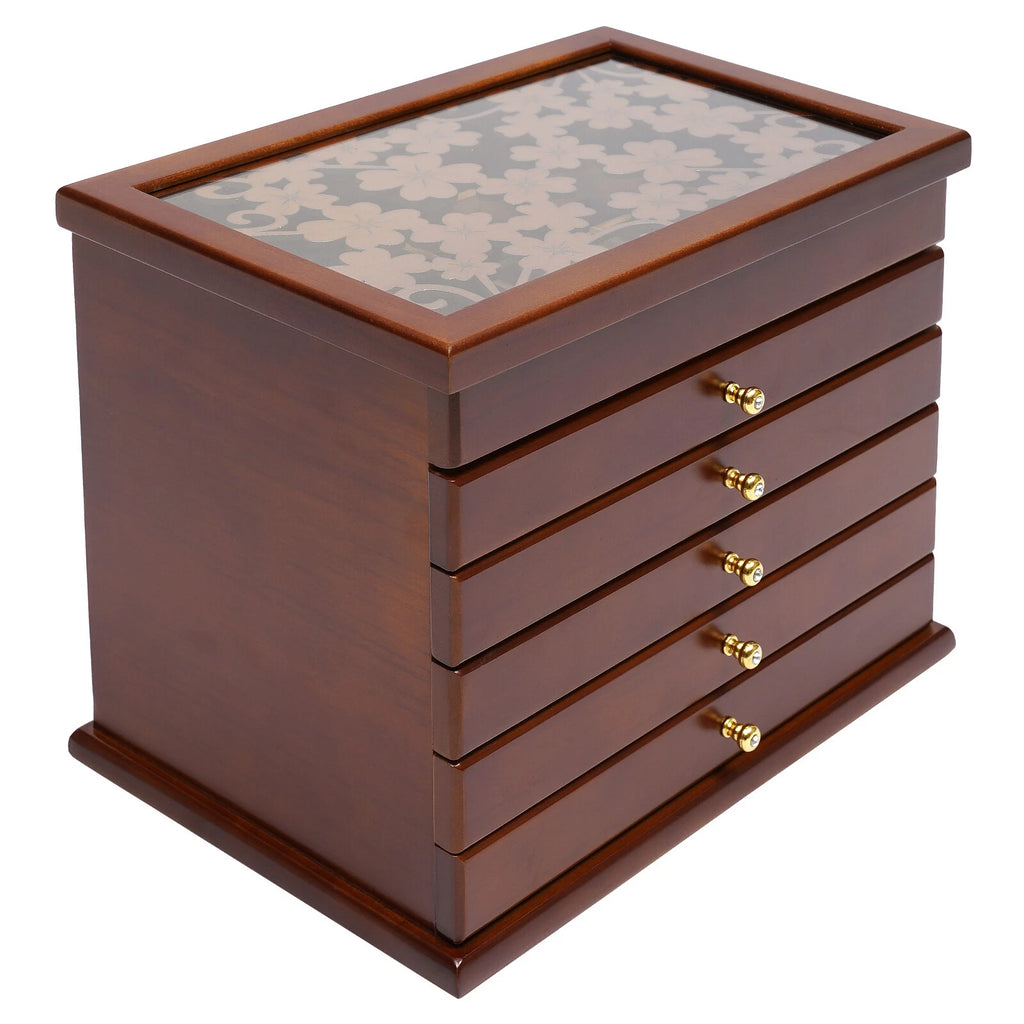 6-Layer Brown Jewelry Box Case Necklace Ring Storage Cabinet Organizer &Drawers | eBay