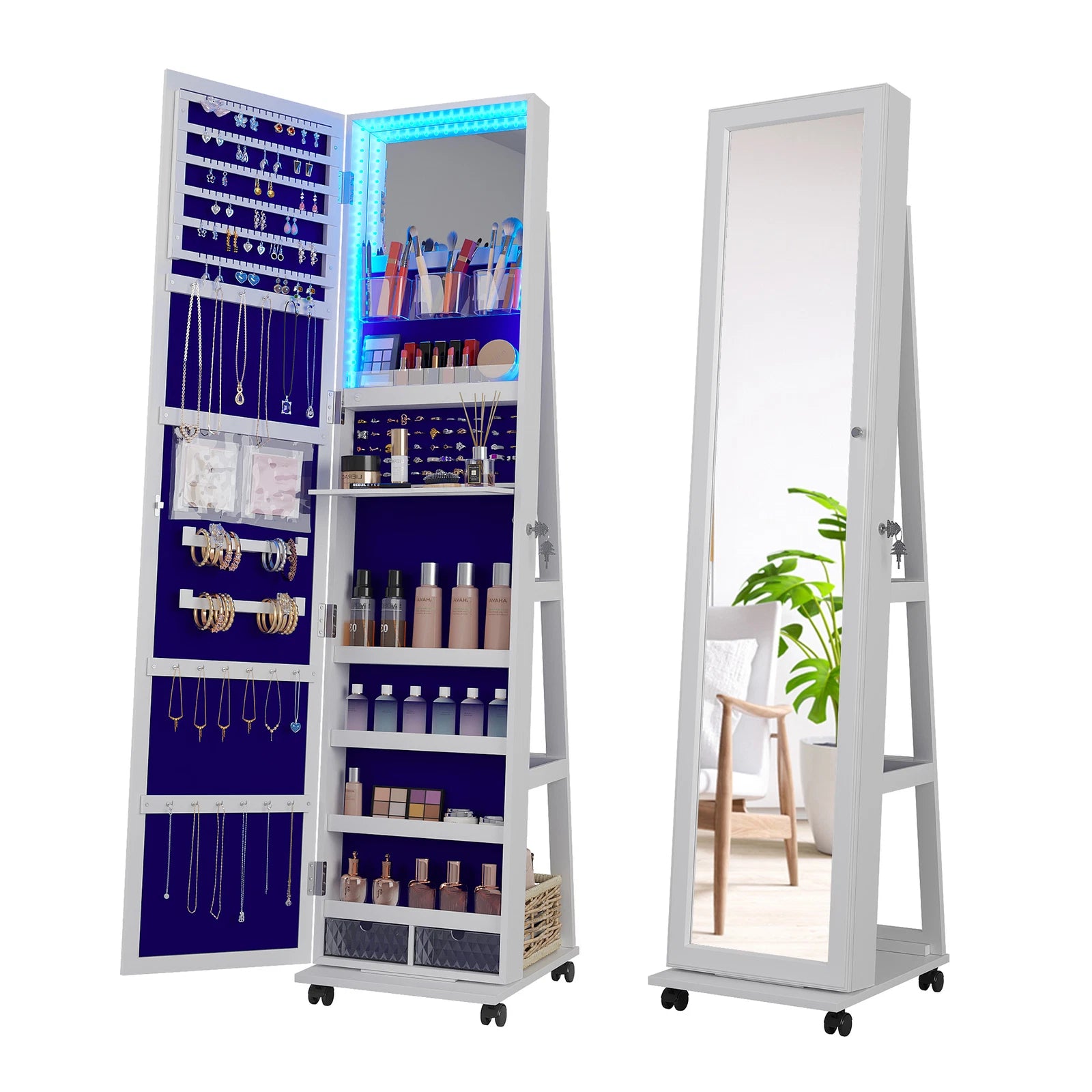 360° Swivel Jewelry Cabinet for Bedroom Full Length Mirror with Lock | eBay