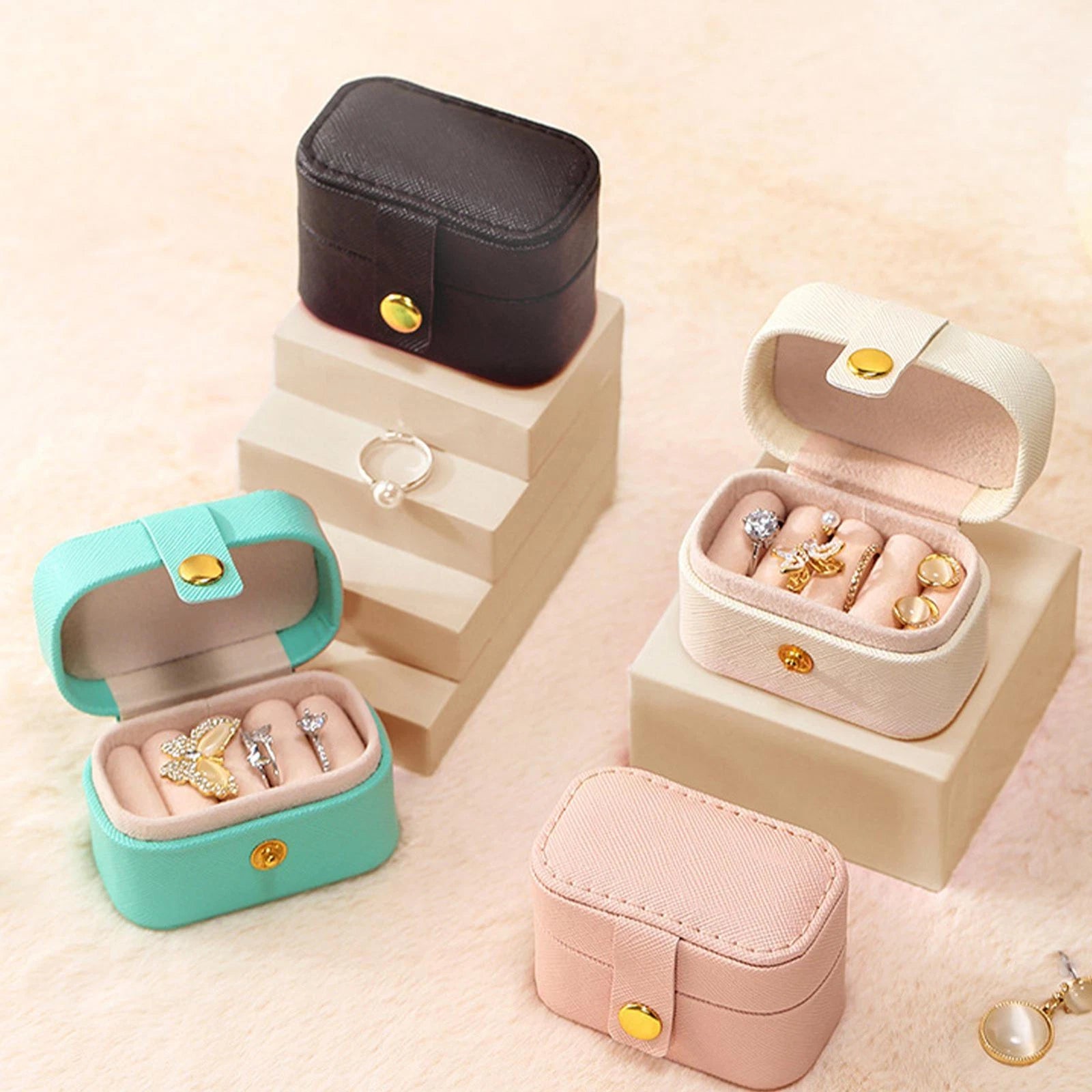 Travel Jewelry Box Portable Organizer Display Storage Mini PU Leather Rings Case | eBay