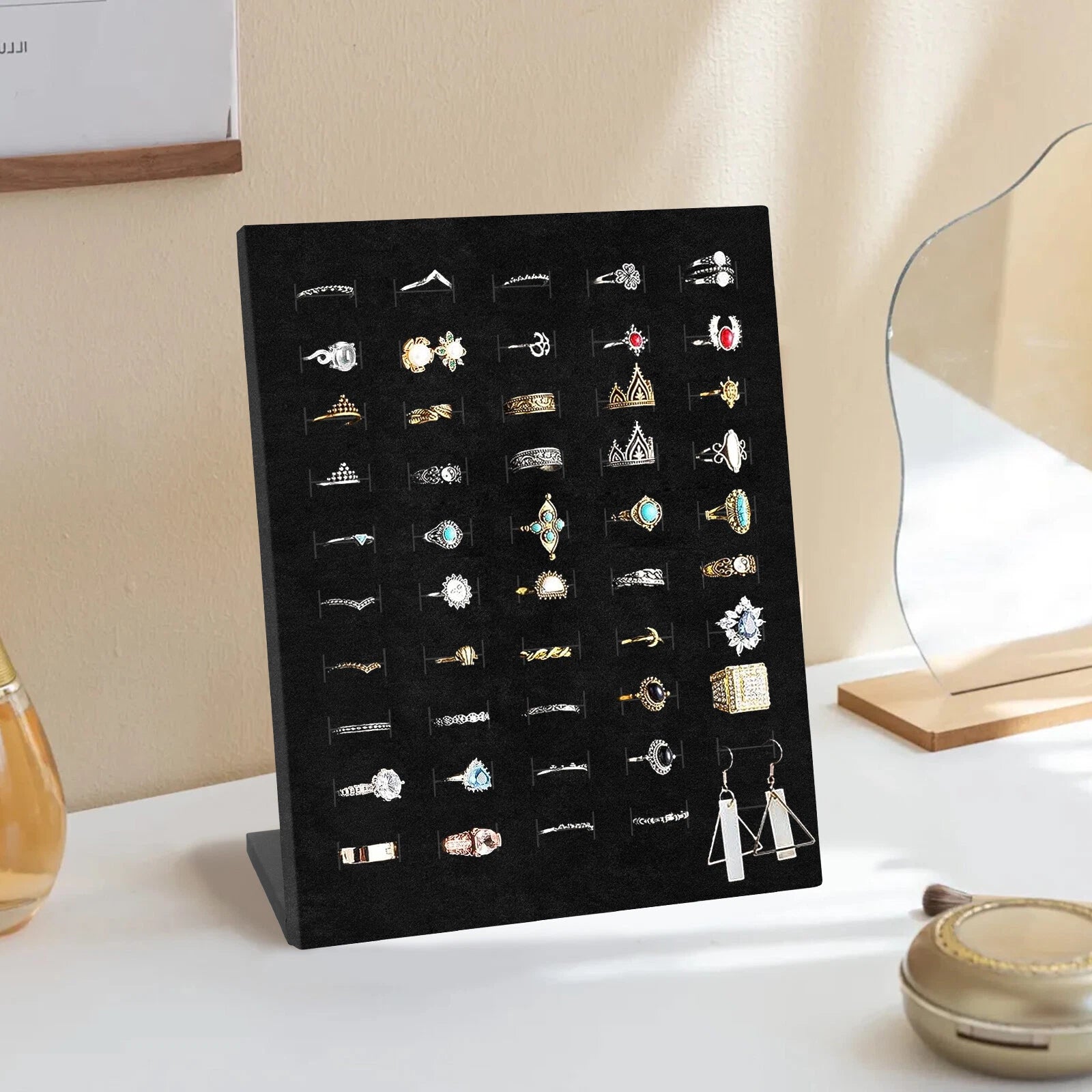Velvet Ring Display Stand, 50 Slots Ring Holder Jewelry Tray Showcase Organizer | eBay