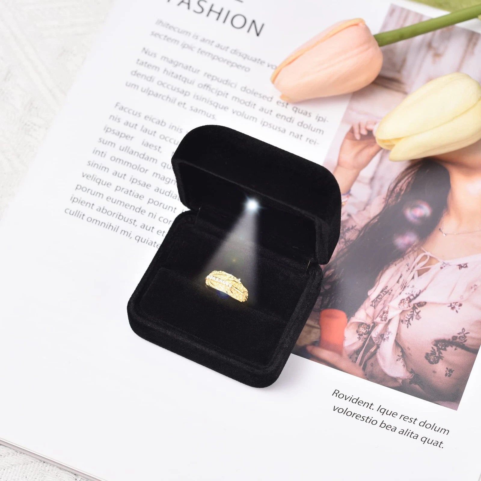 Velvet Metal Glossy with LED Jewelry Gift Box for Proposal Engagement Wedding... | eBay