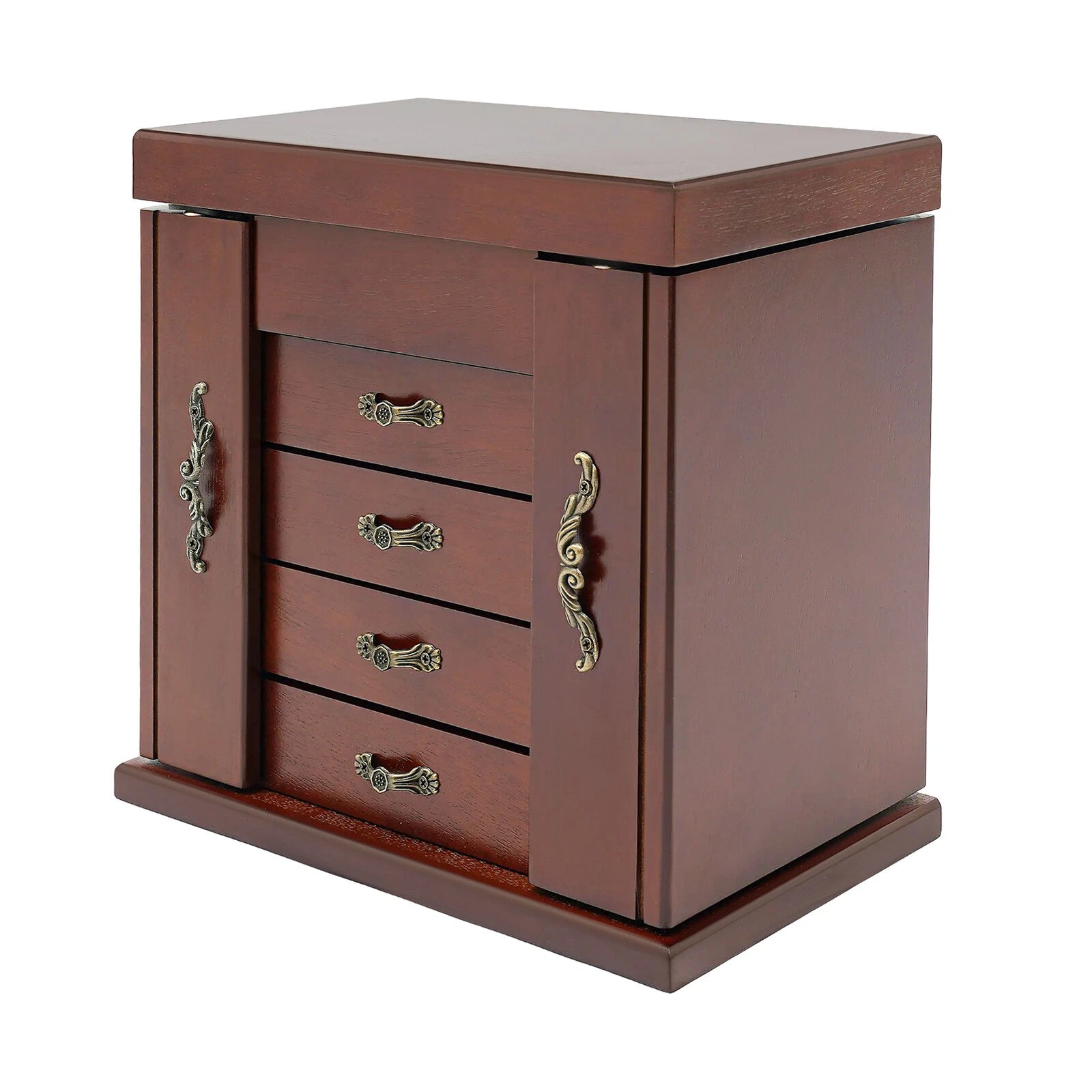 5 Layer Vintage Wooden Jewelry Box Organizer Necklace Rings Case Storage Cabinet | eBay