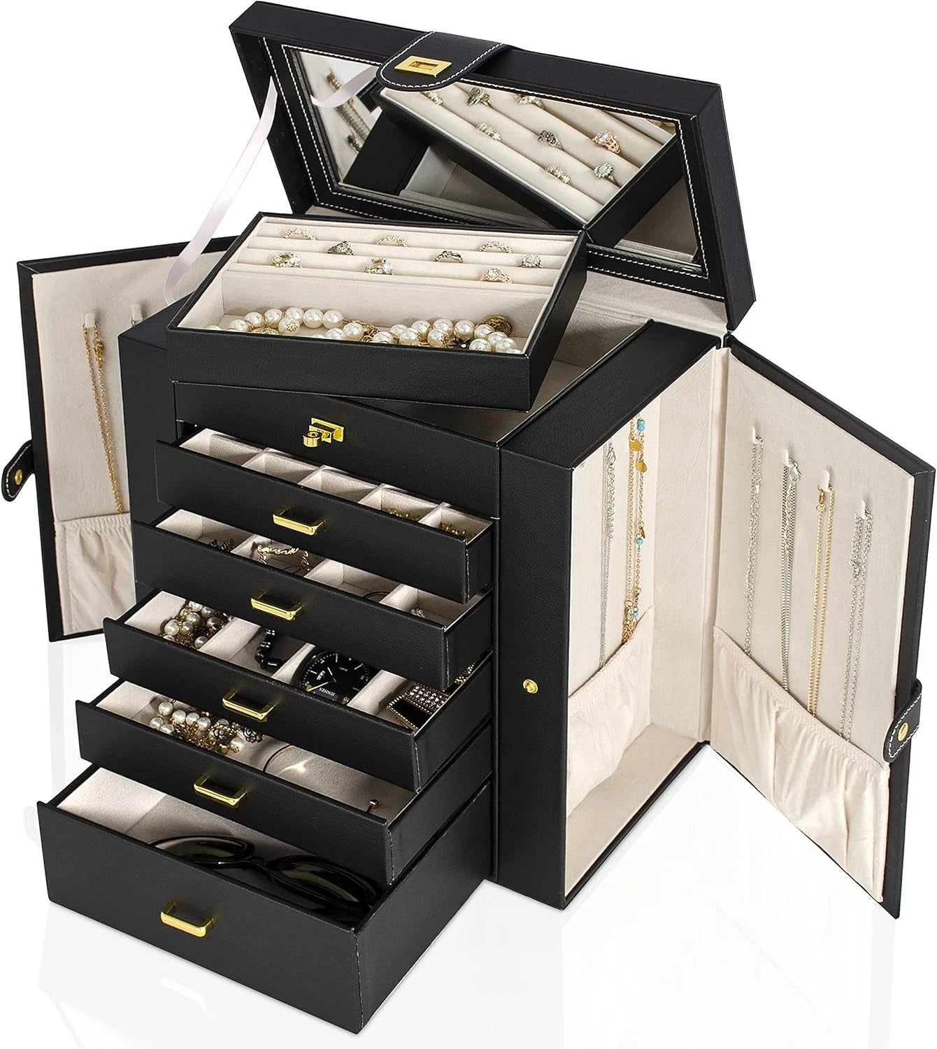 Jewelry Box Organizer Functional Lockable Leather Jewelry Storage Case | eBay