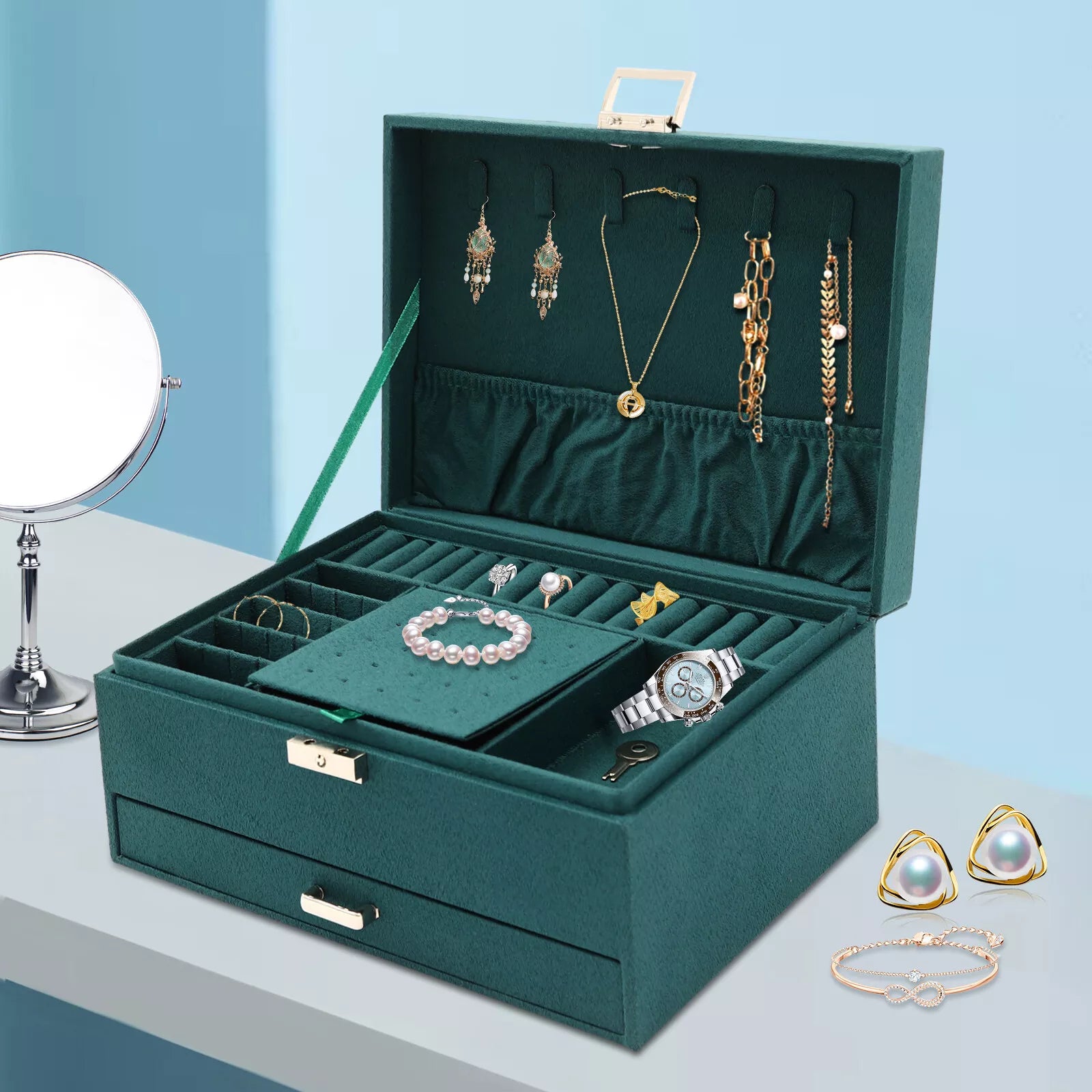 3-Layer Large Jewellery Boxes Storage Case Drawer Cabinet Necklace Organizer | eBay
